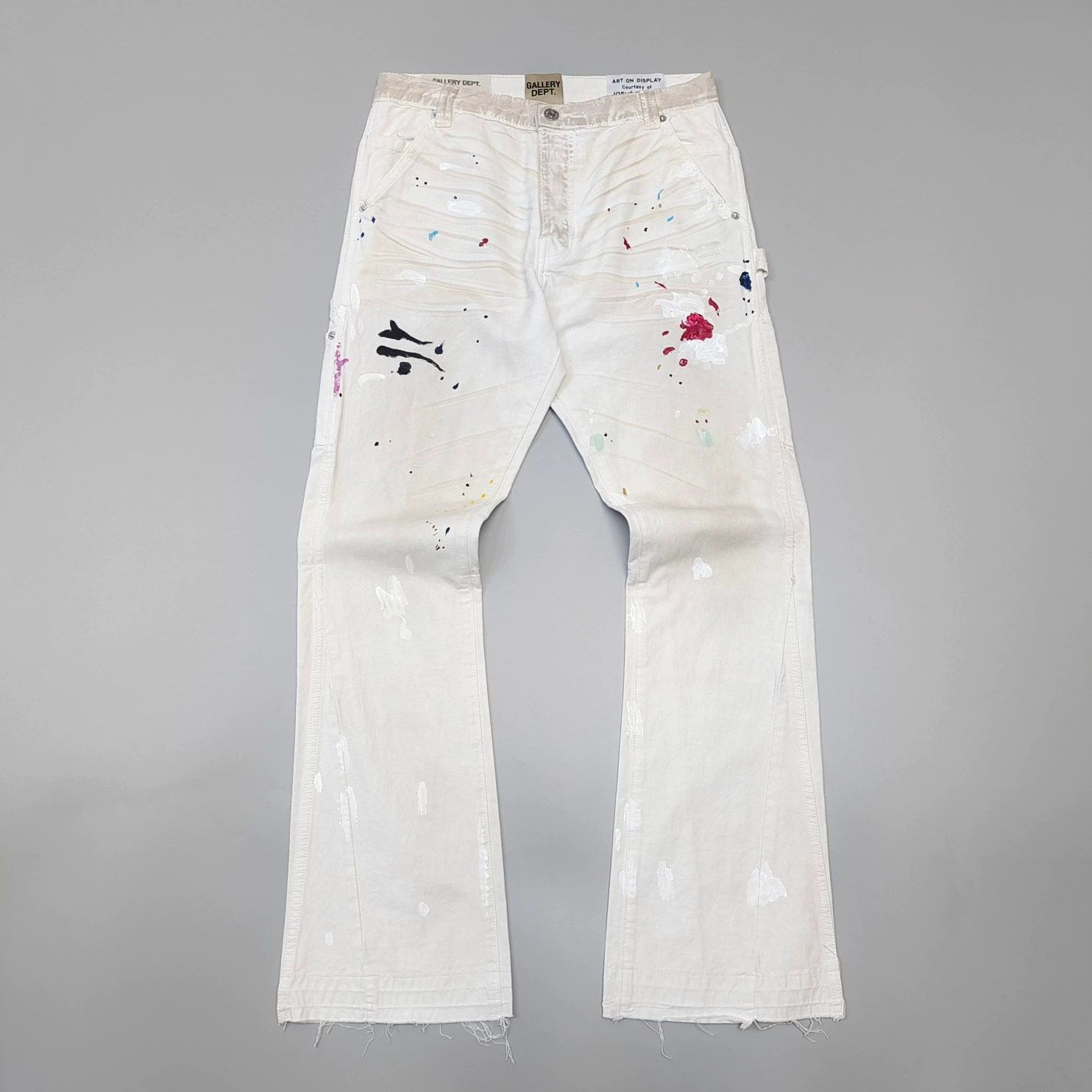 1:1 Splash ink graffiti overalls washing white flared jeans