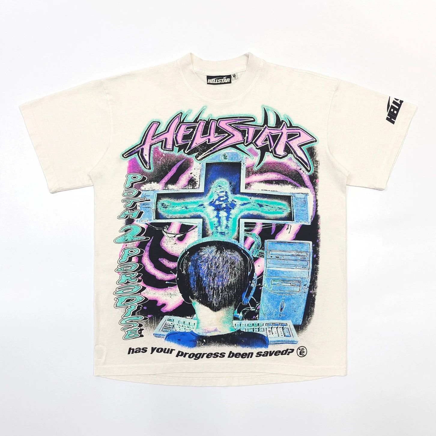 1:1 New white color with pink  green cross printing tshirt