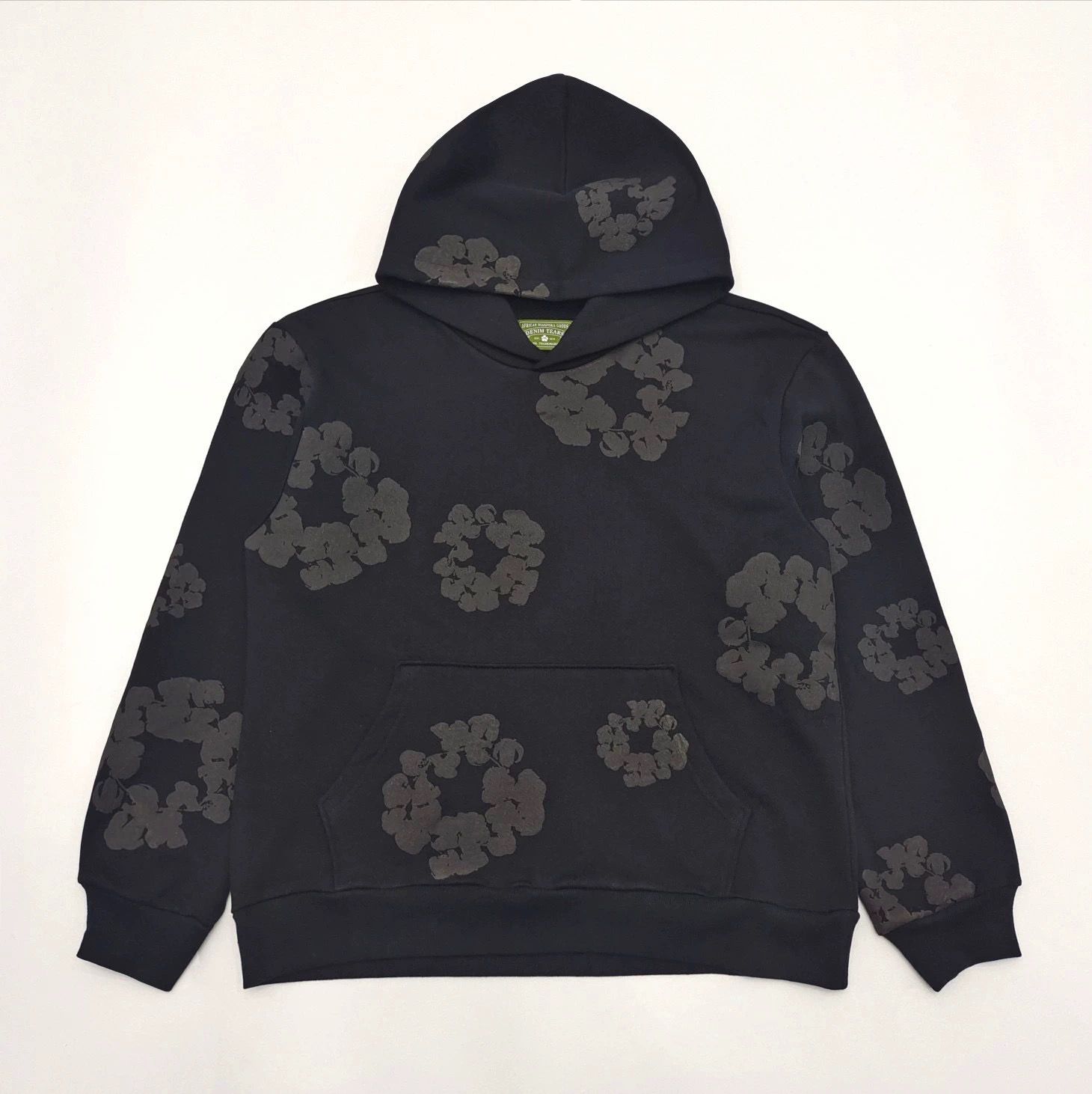 1:1 Top quality kapok knitting washing black with grey puff logo hoodie