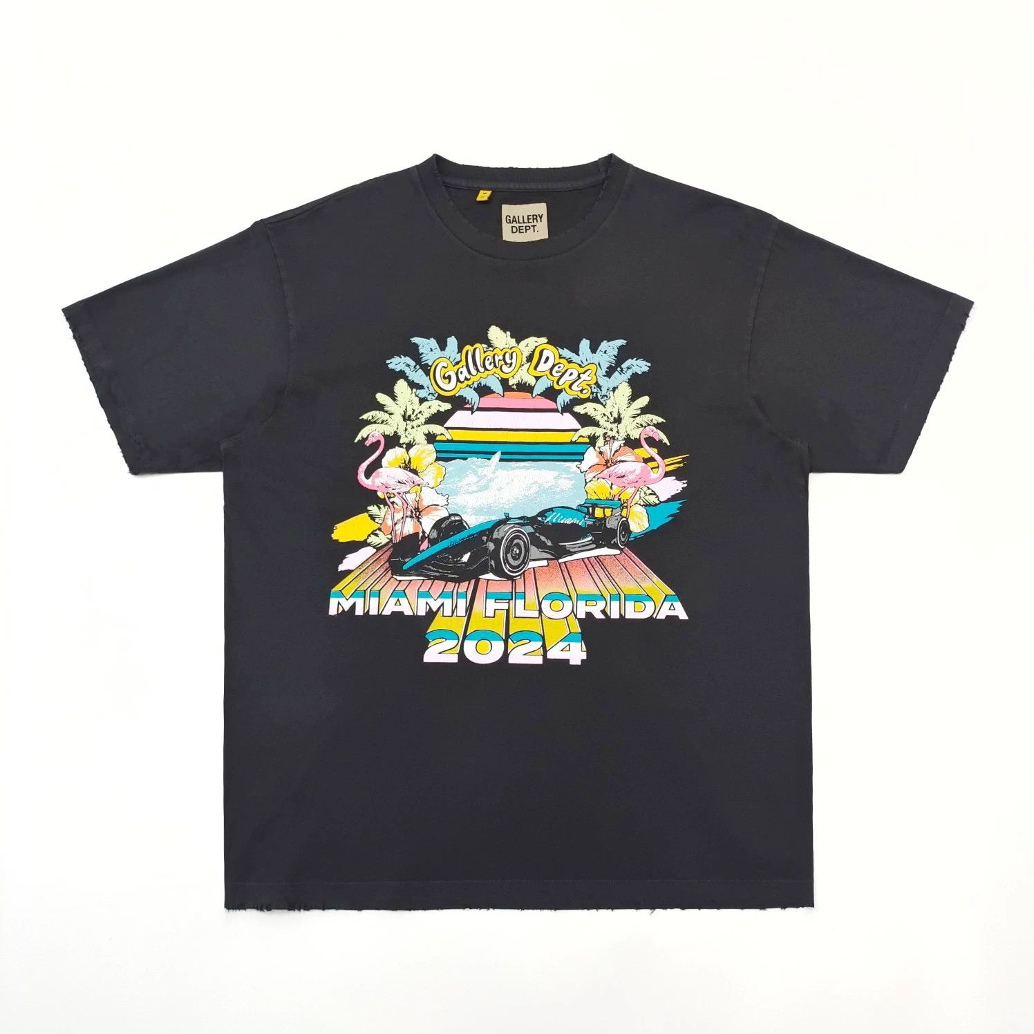 1:1 Top quality washing dark grey with colorful logo print tshirt