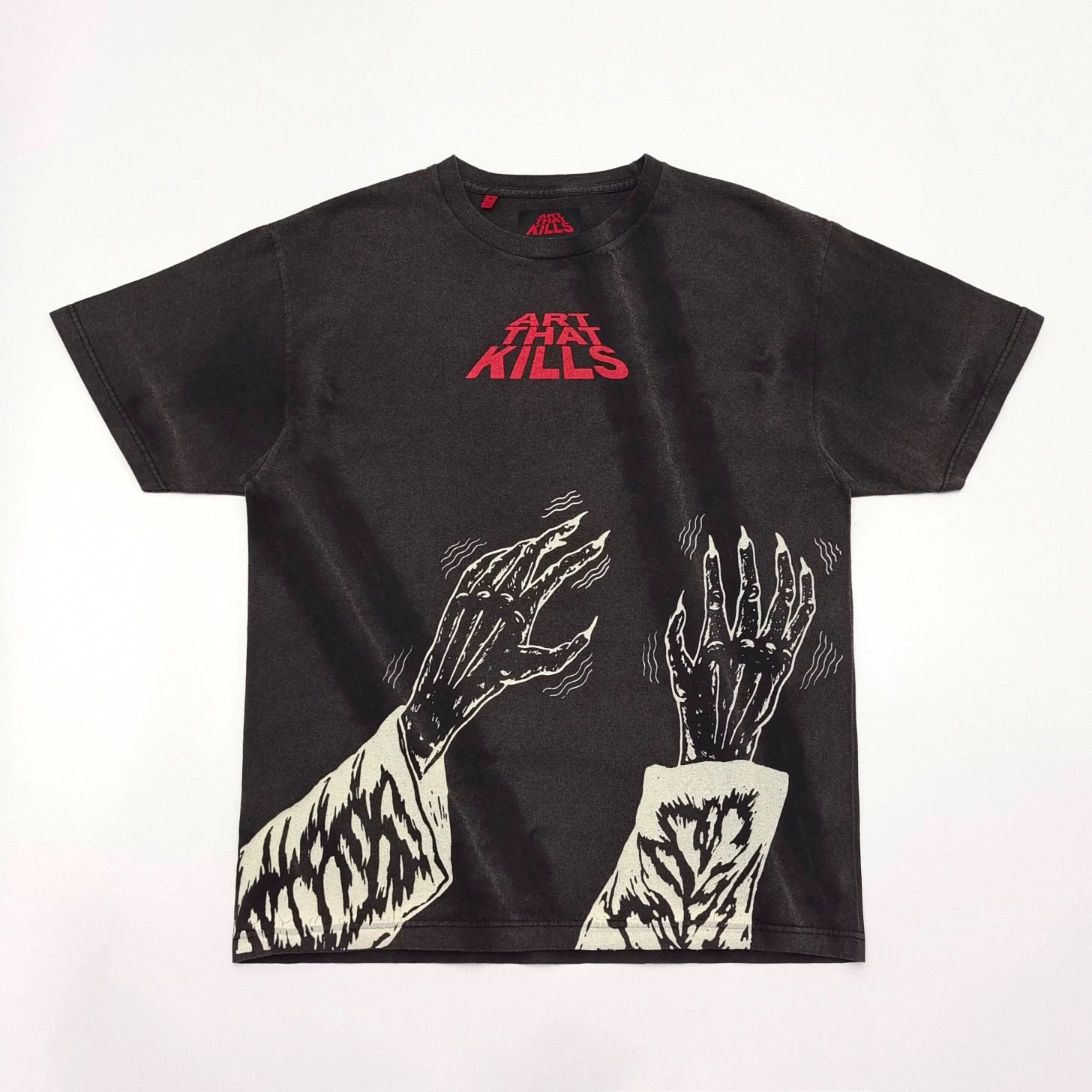 1:1 top quality ZOMBIE Double claw skull arm  washing black Tee tshirt