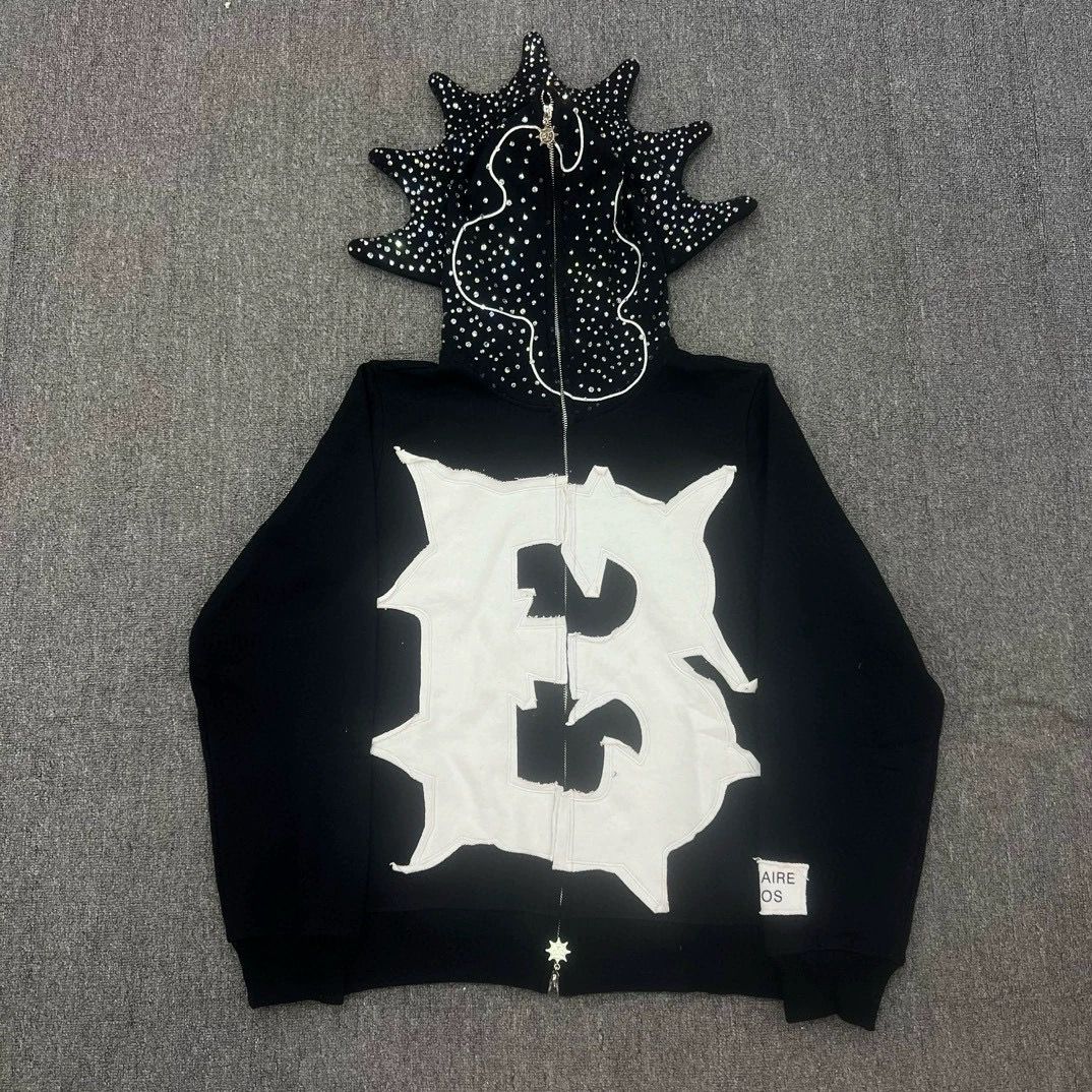1:1 Top quality hot diamond mesh zipper cardigan hoodie