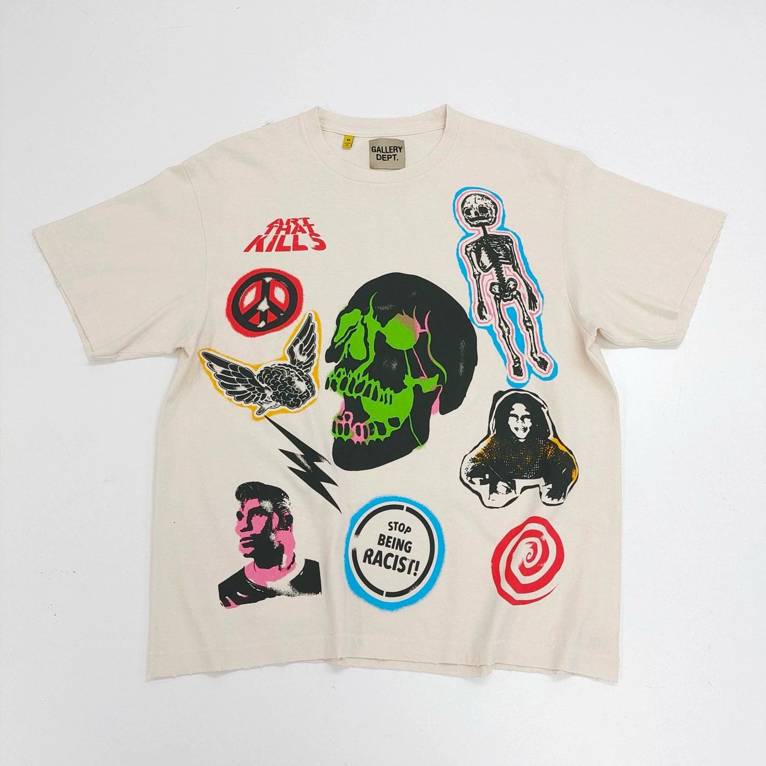 1:1 Top quality washing beige color with skull tshirt