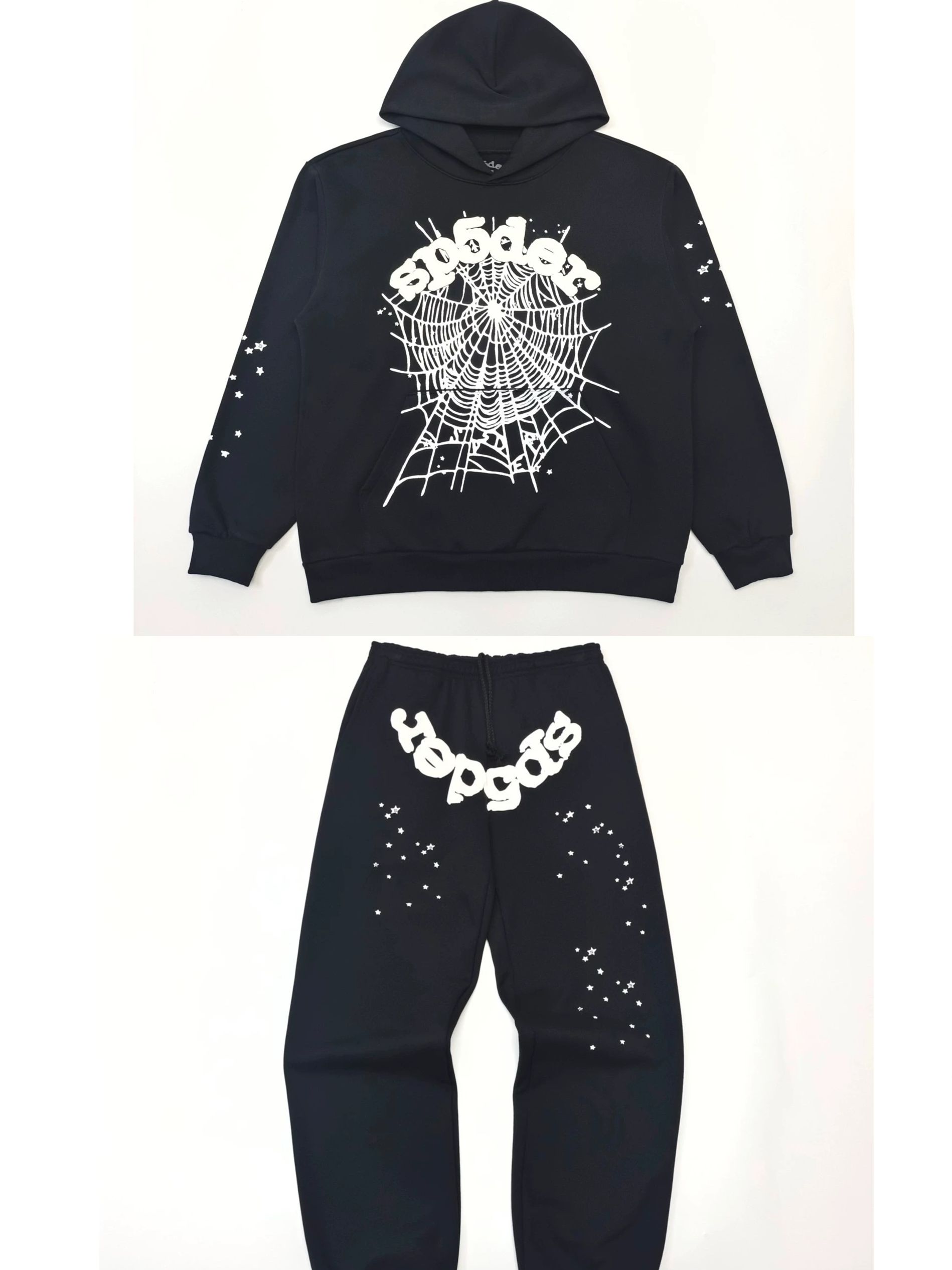 1:1 Top quality washing black with white puff logo print tracksuit