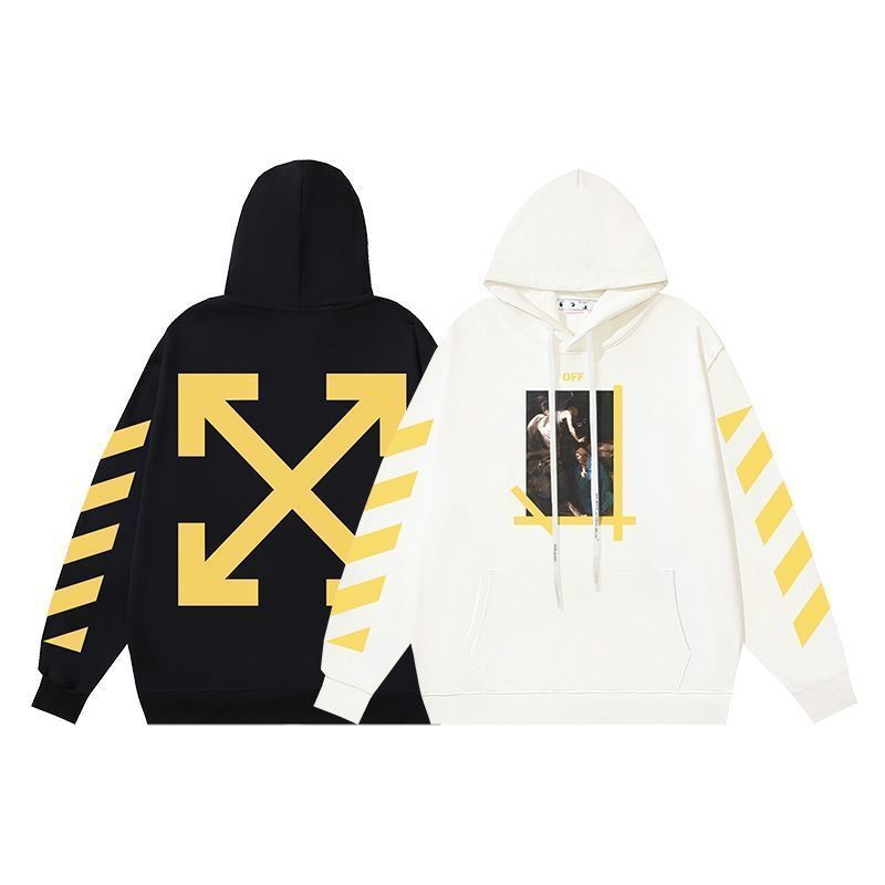 Black and white color with yellow arrow print hoodie