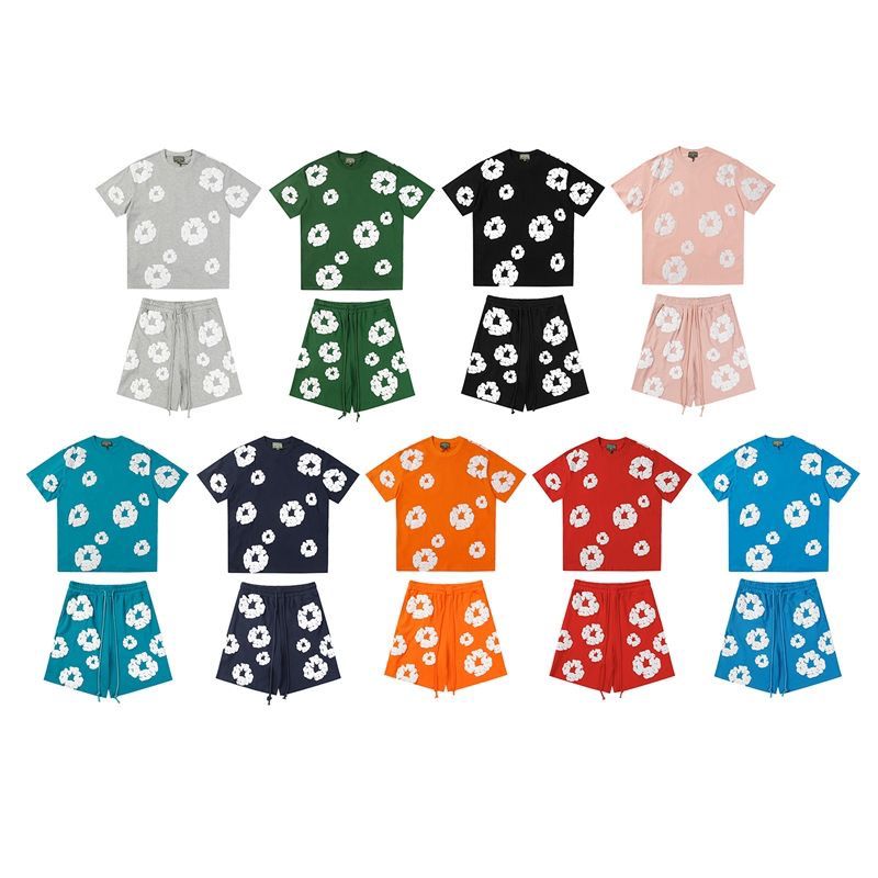 Basic colors with puff print logos tshirt with short set suit