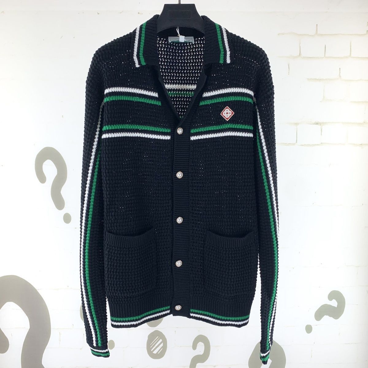 1:1 Top quality 2024 new color striped knitting hollow-out lapel cardigan long-sleeved sweater