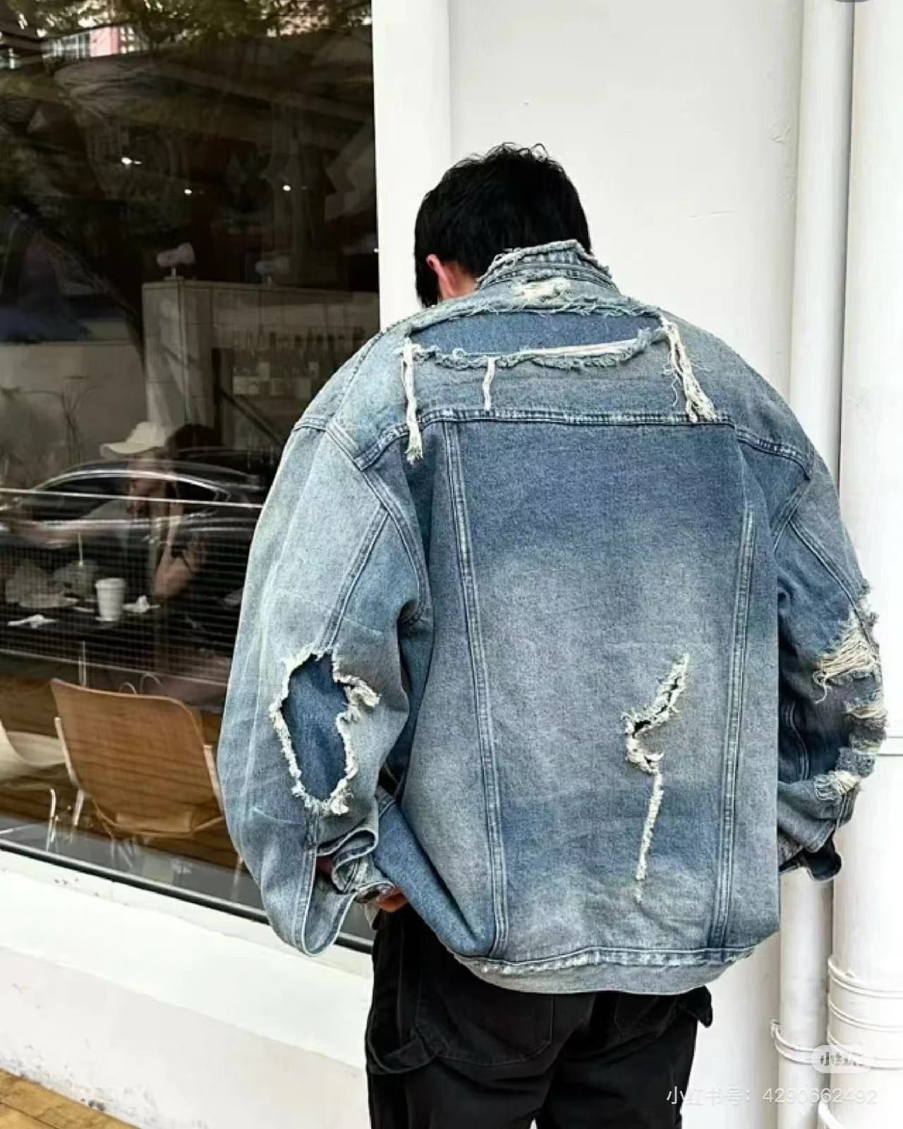 1:1 new style 2024 lightning at back blue denim jacket