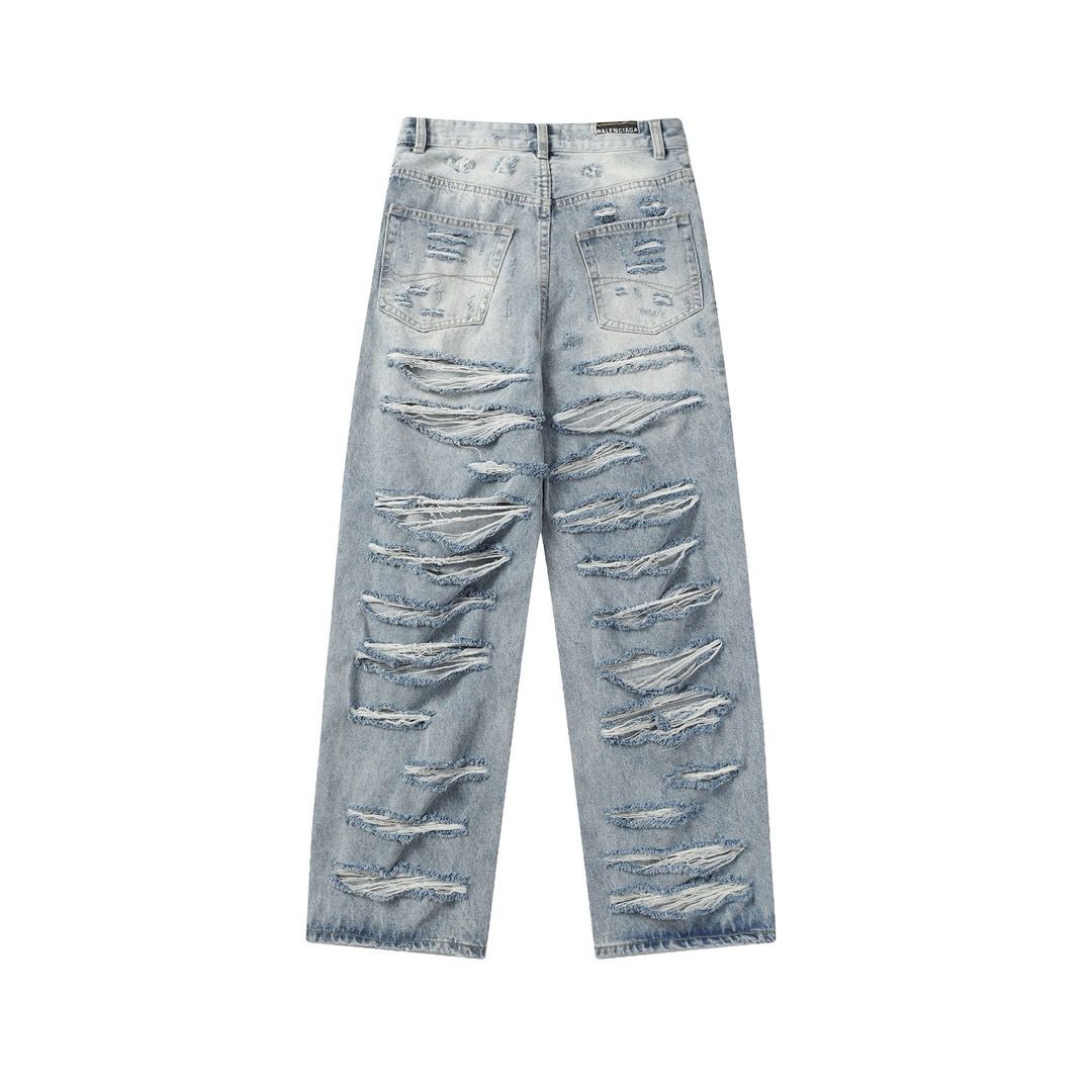 1:1 Broken holes design straight leg jeans