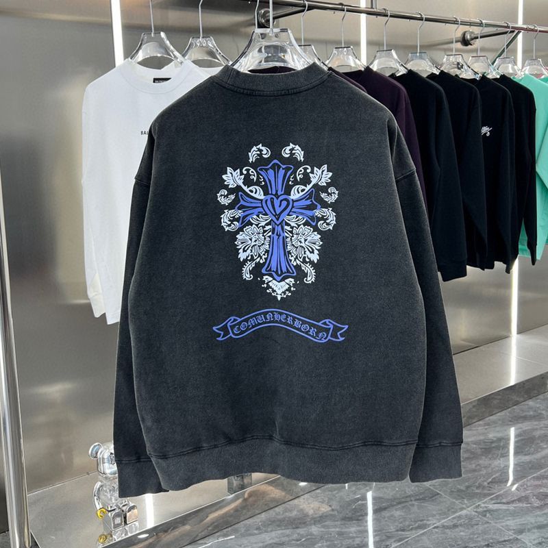 Washing grey with black logo printing crewneck