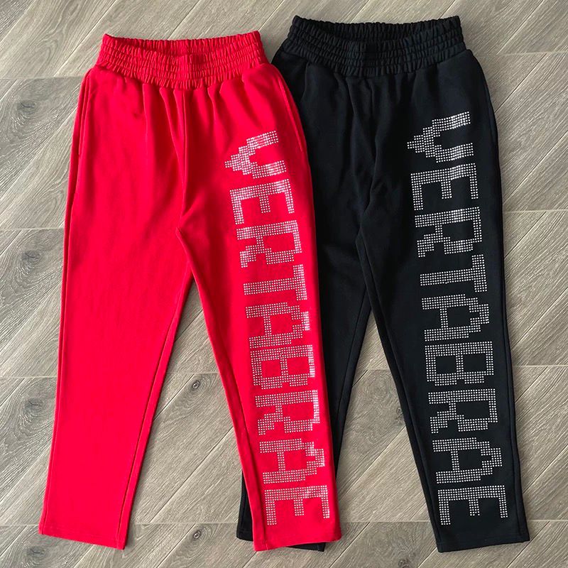 1:1 Top version red black crystal rhinestone sweatpant