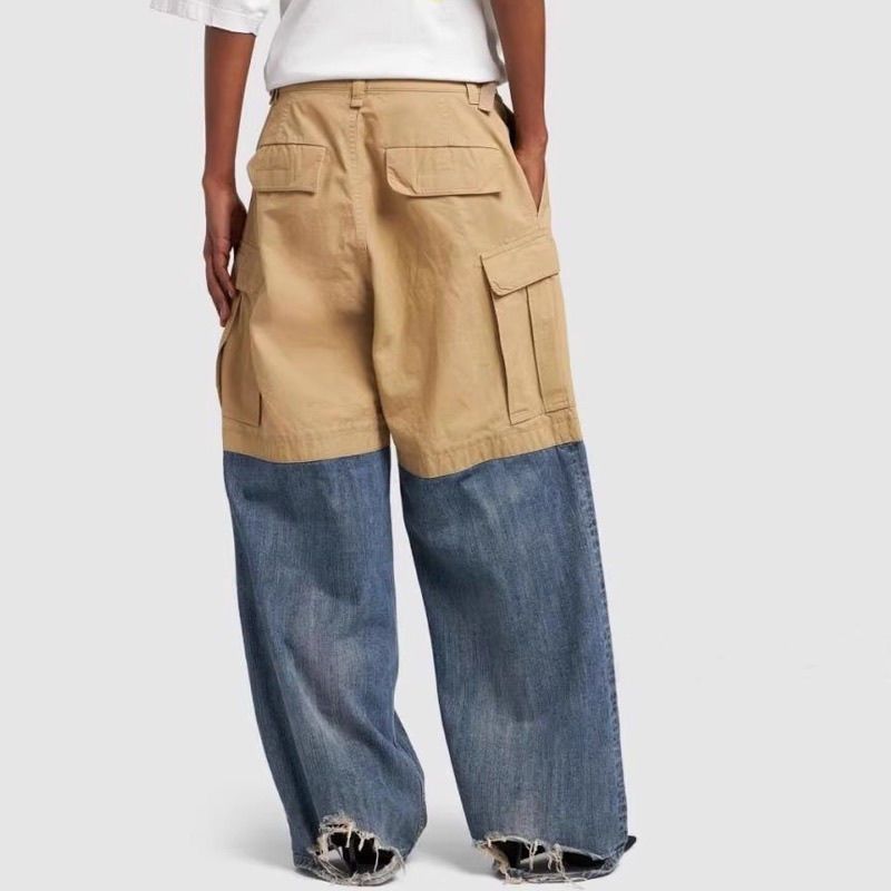 1:1 New multi-pocket paratrooper function straight leg splicing denim pants