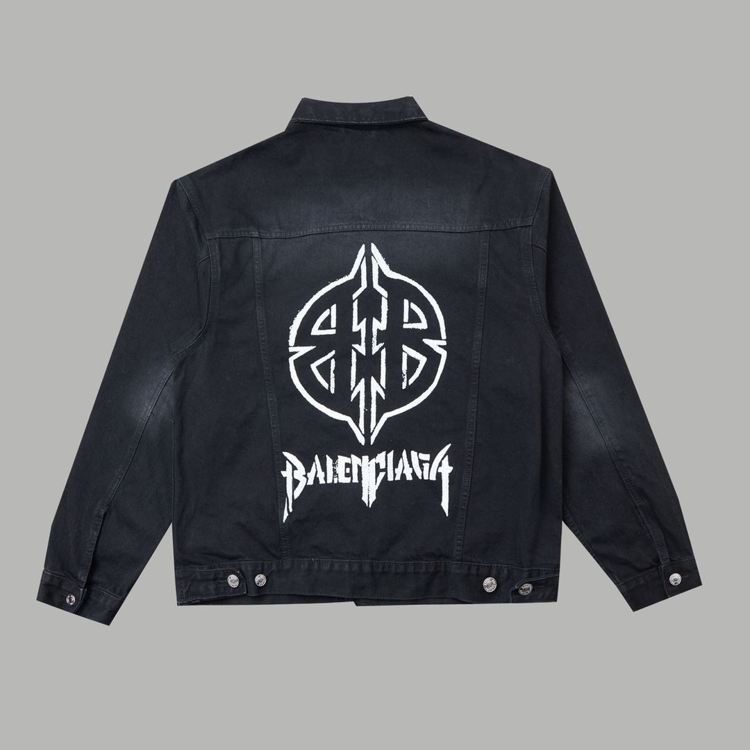 1:1 New double B printing at back black denim jacket