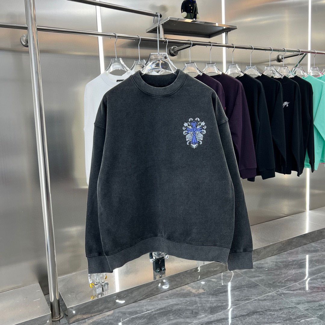 Washing grey with black logo printing crewneck