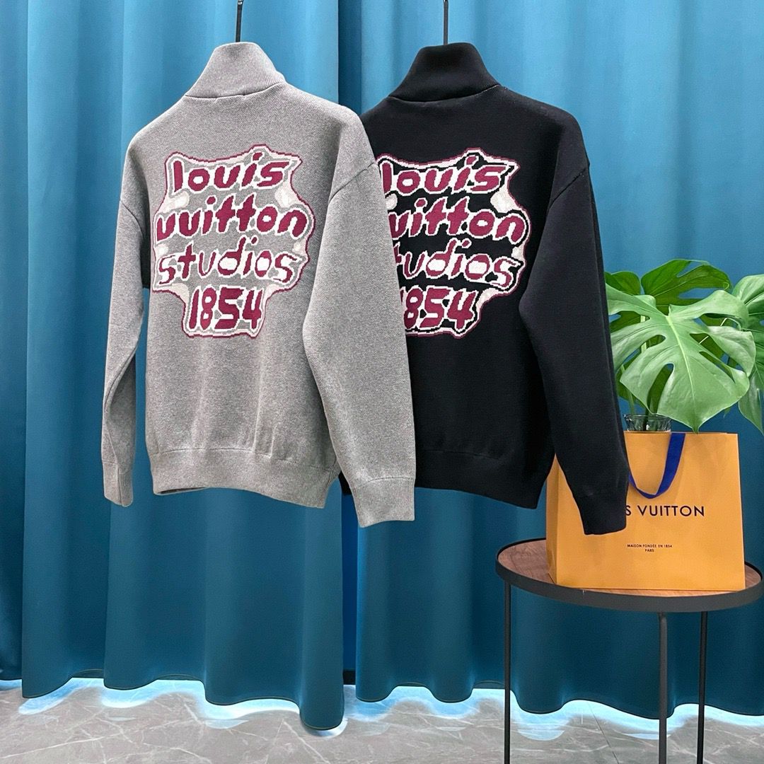 1:1 Top version jacquard logo wool knit cardigan jacket