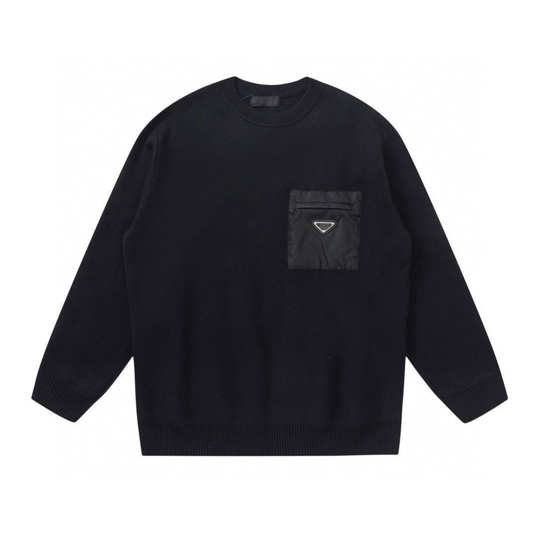 1:1 Top version leather pocket in front basic crewneck