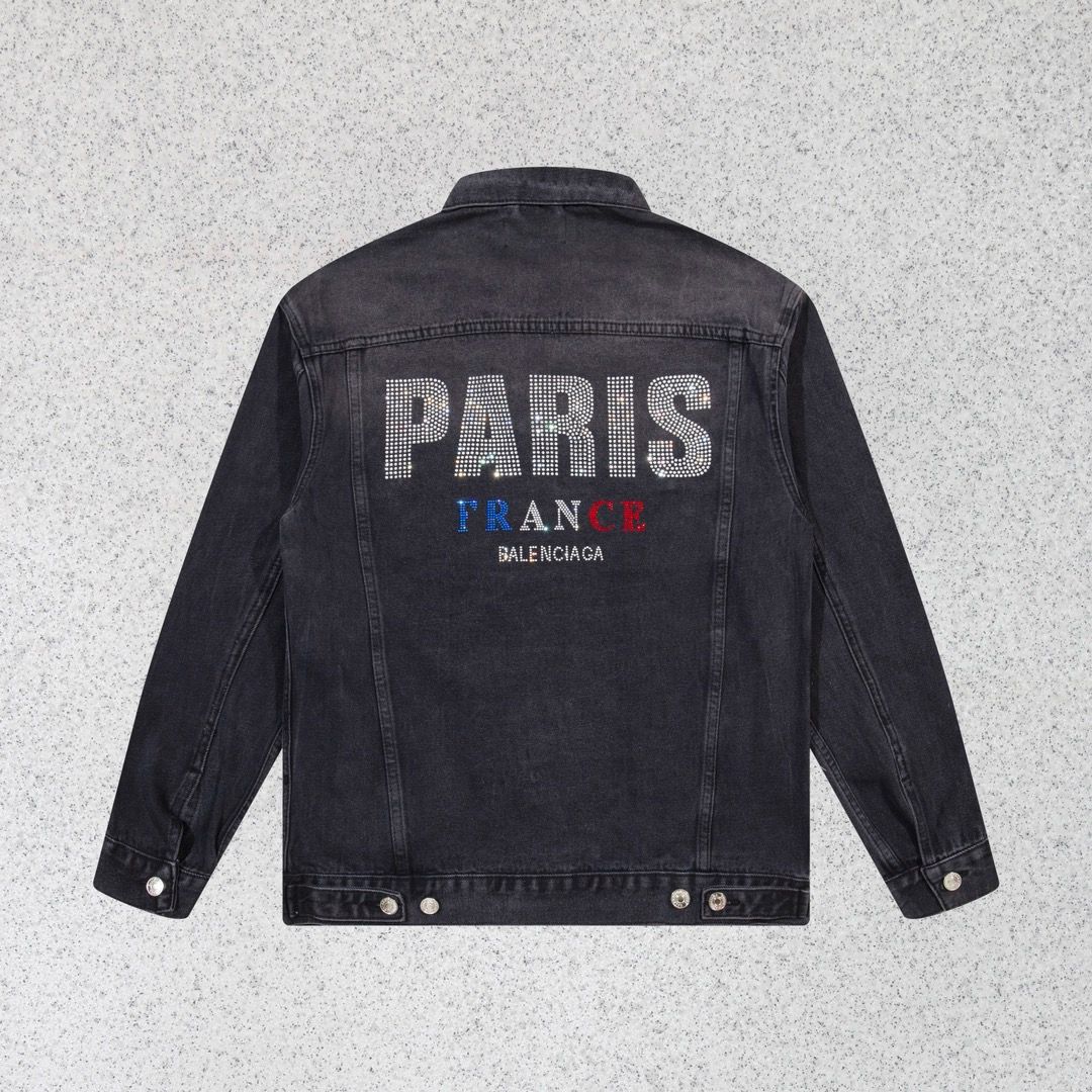 1:1 Version washing black diamond design denim jacket