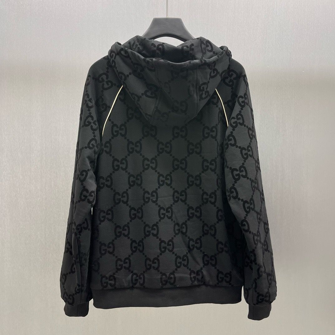 1:1 Top version new decorated ribbon flock double G pattern zipper jacket