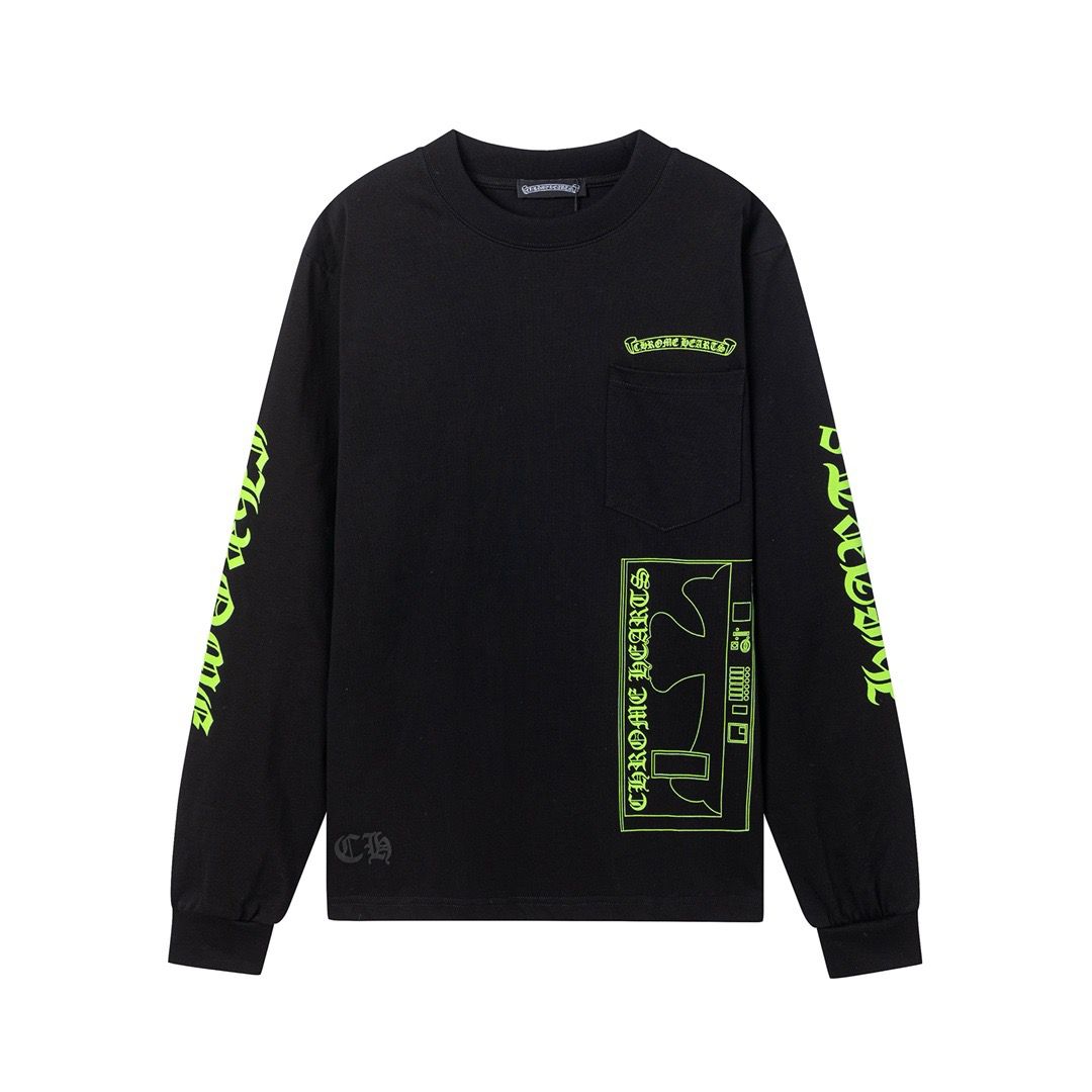 1:1 Version black with green printing crewneck long sleeve