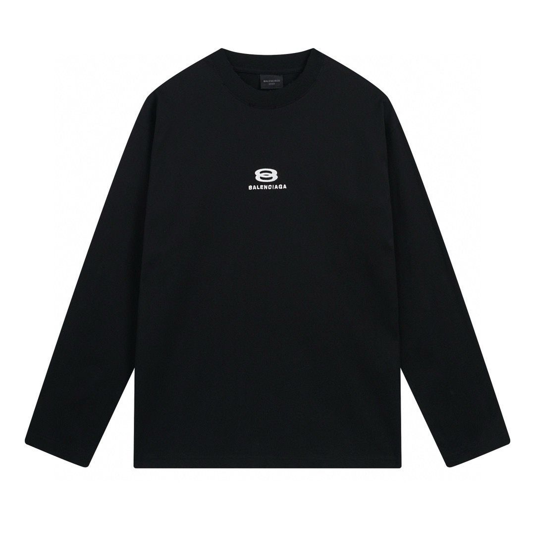 New basic black with white embroidery logo print long sleeve