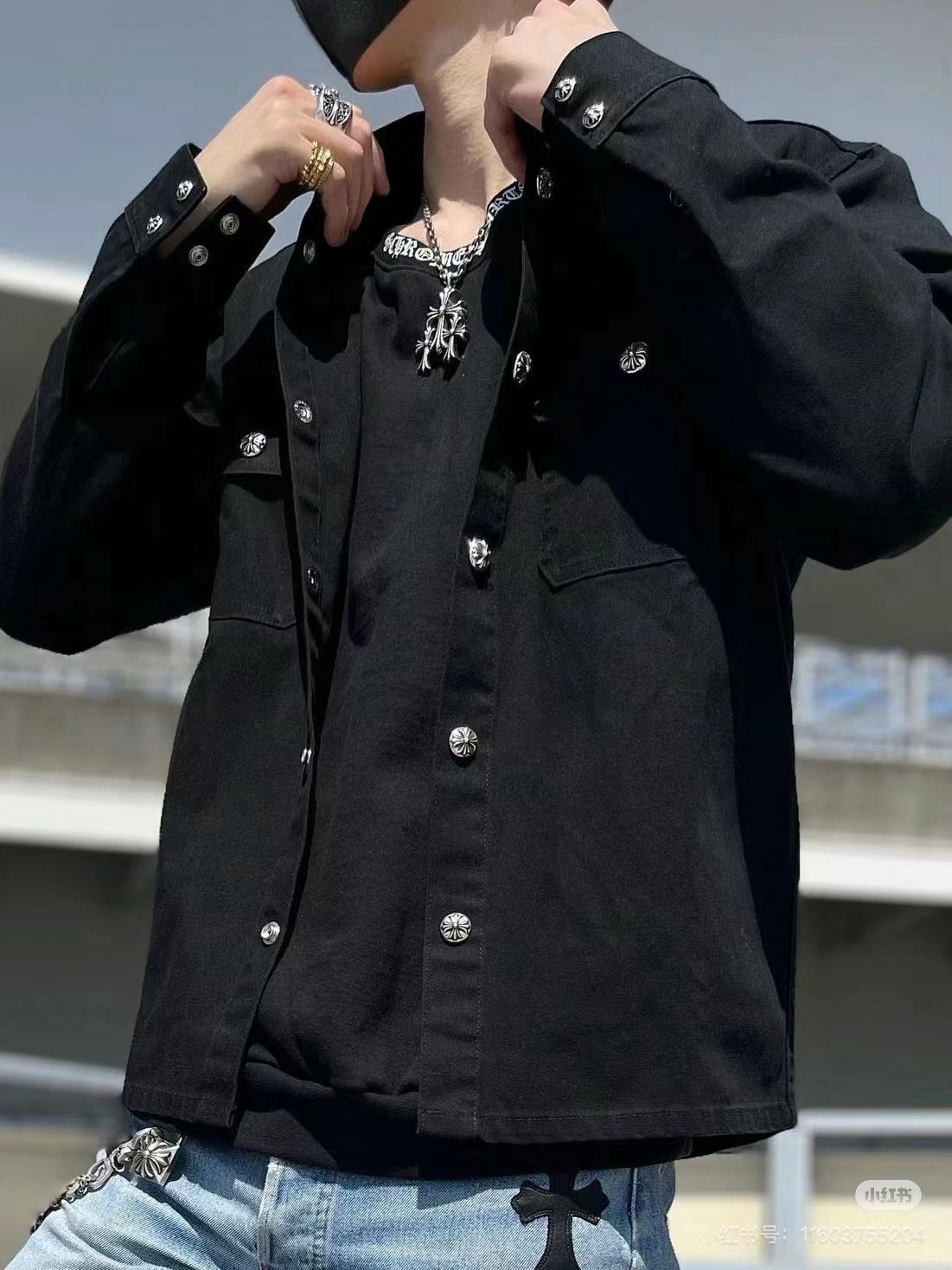 1:1 Version new all black denim jacket