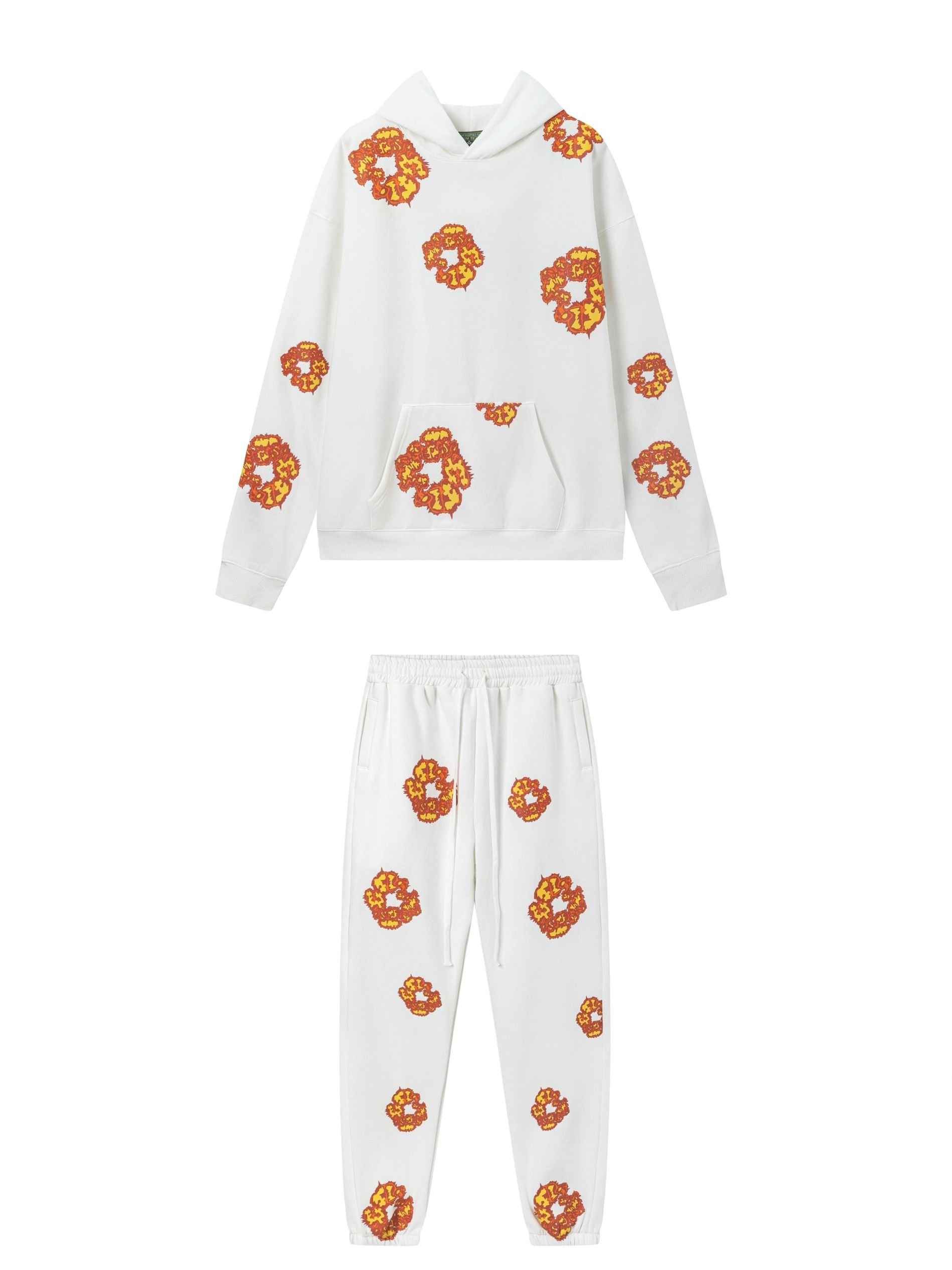 White color with orange puff logo tracksuit
