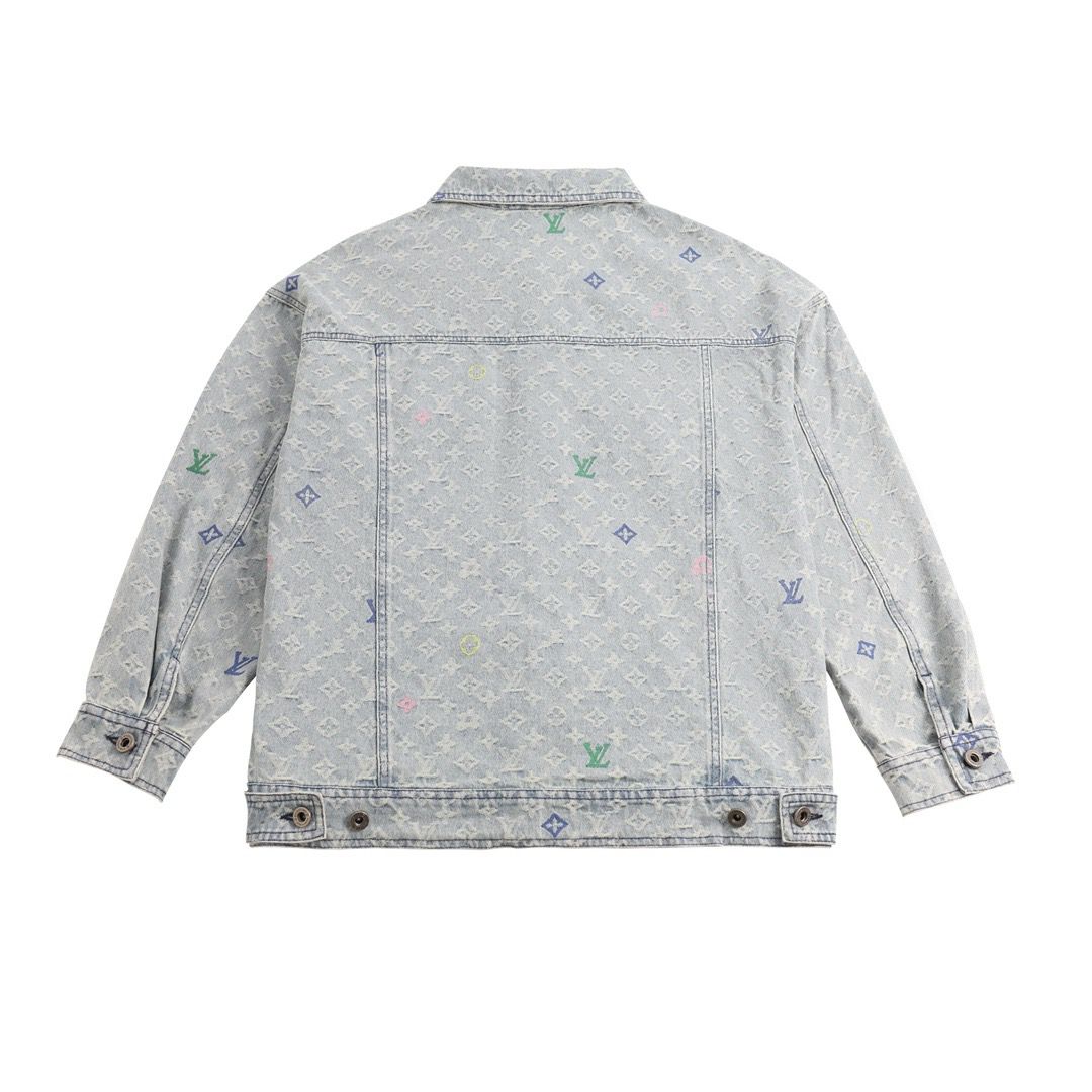 1:1 top version light color with colorful logo denim jacket