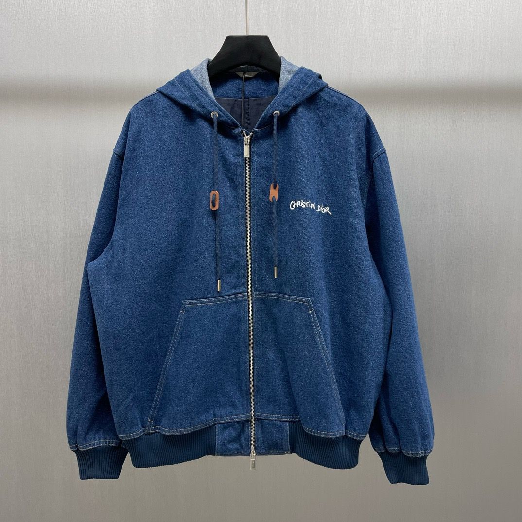 1:1 Top version blue cottonn denim hoodied jacket