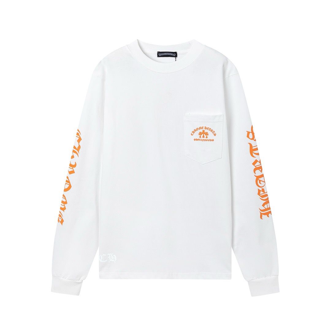 1:1 Top version white with orange logo long sleeve