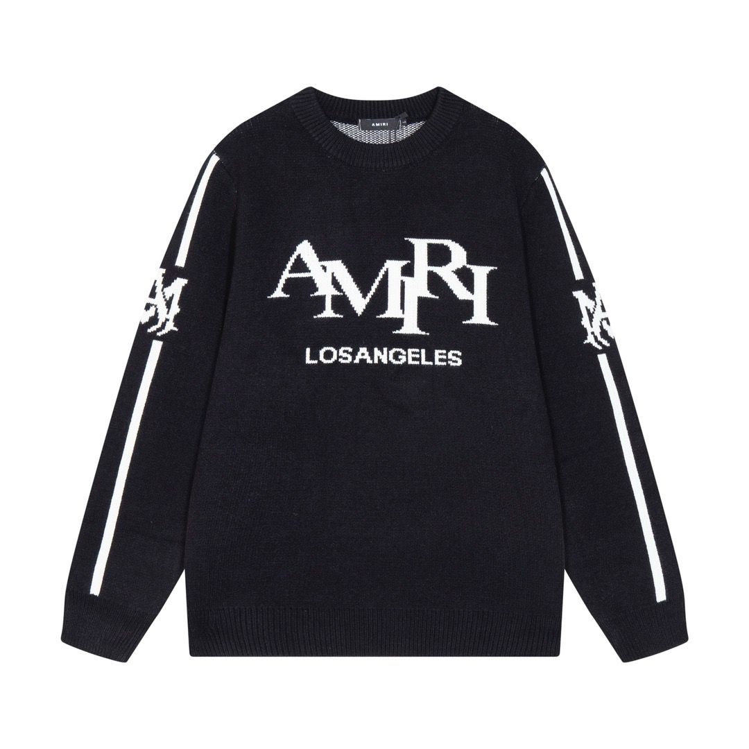 1:1 version new front letter logo jacquard crewneck sweater
