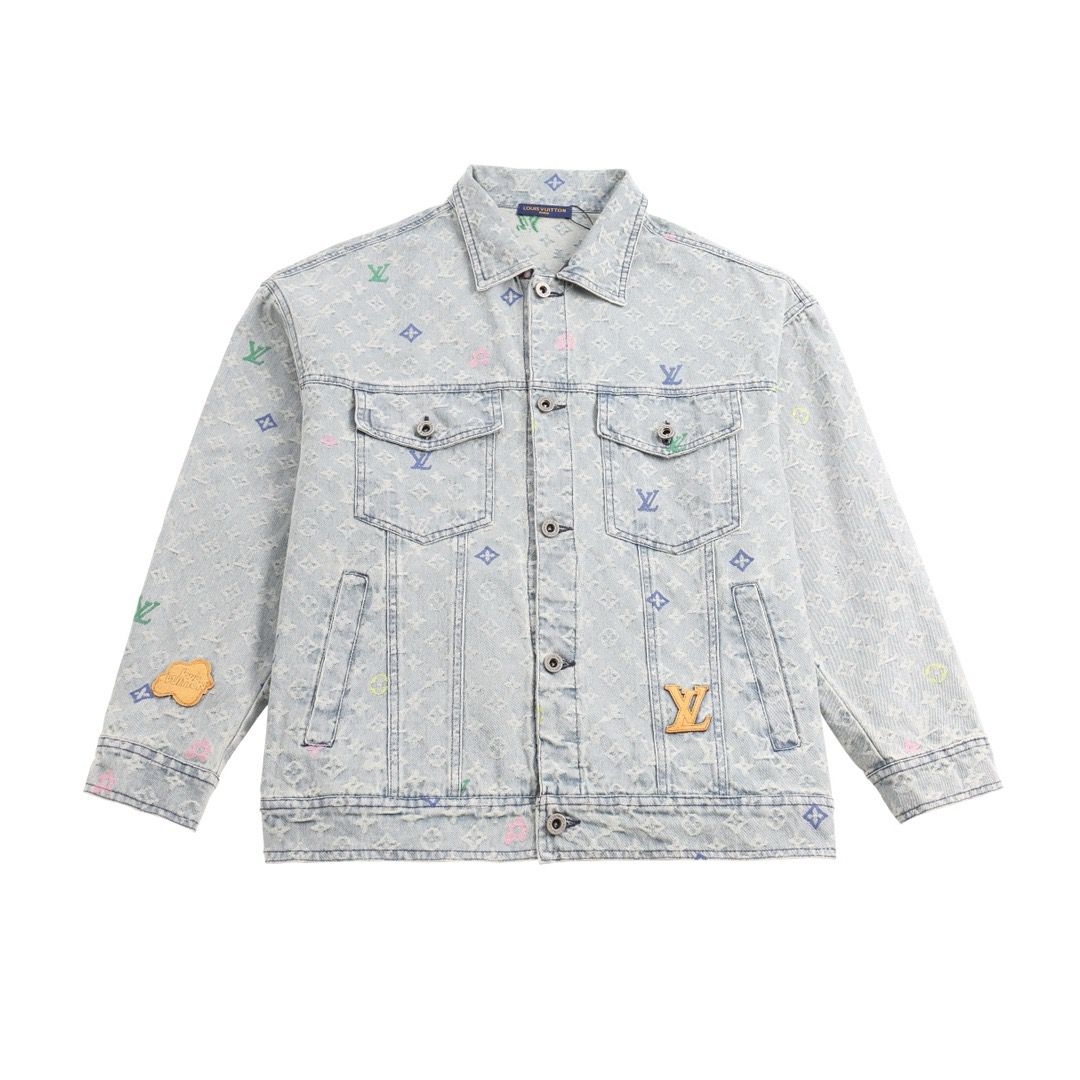 1:1 top version light color with colorful logo denim jacket