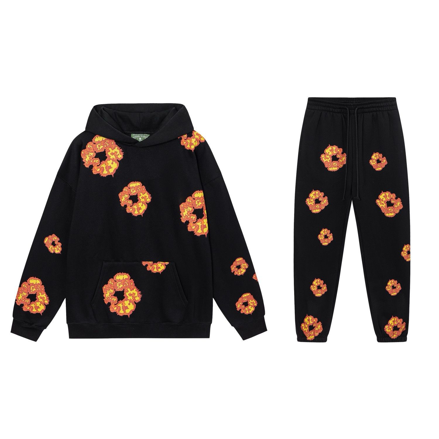 New black with red puff logo cotton tracksuit