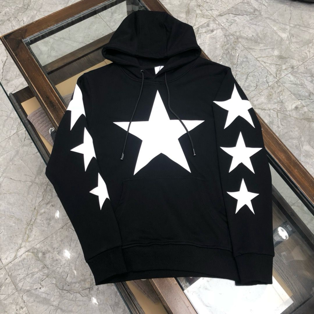1:1 Version black with white stars print hoodie