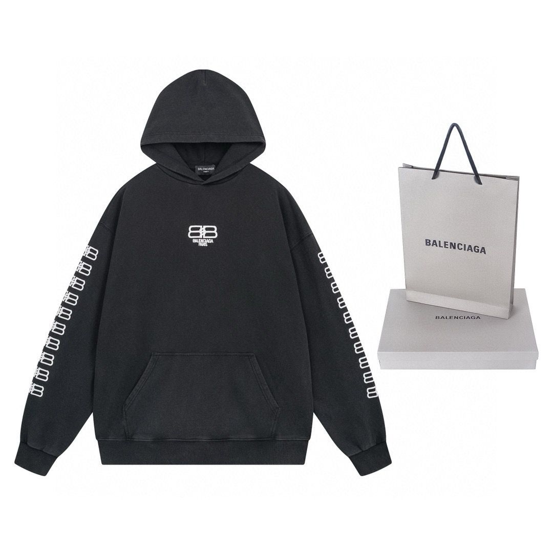 1:1 top version all black with white print logo hoodie