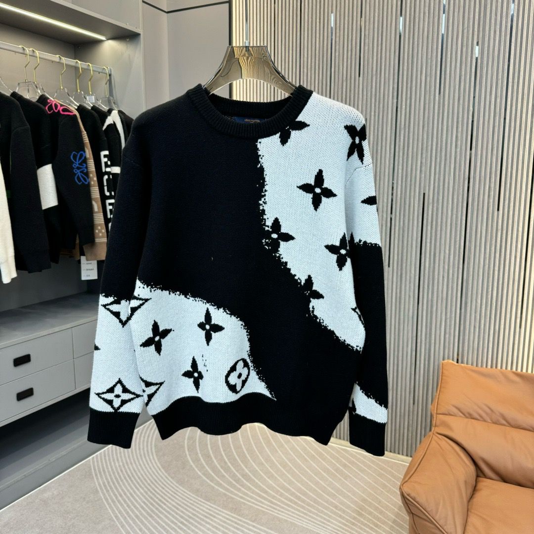 1:1 Top version new arrival black blue jacquard sweater