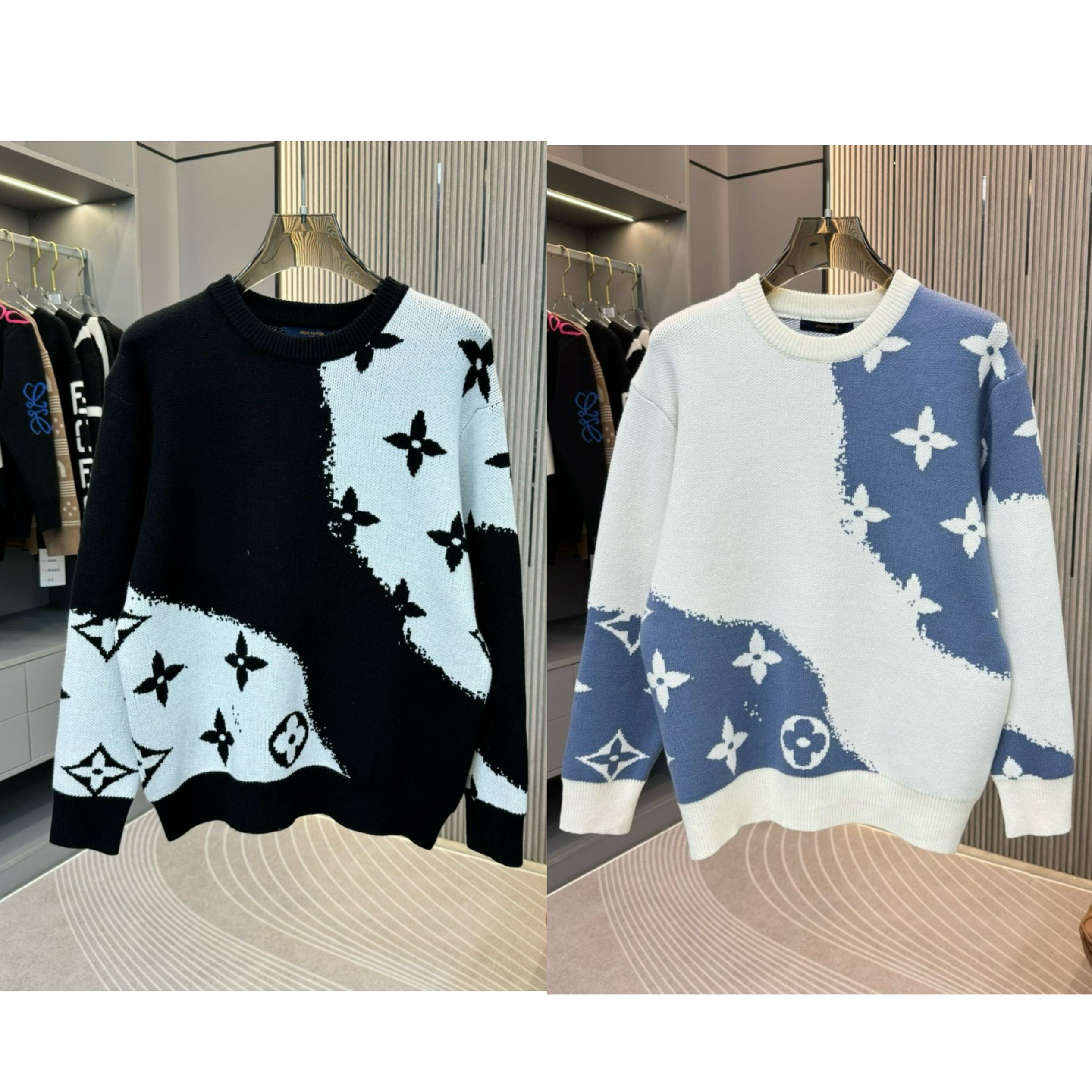 1:1 Top version new arrival black blue jacquard sweater