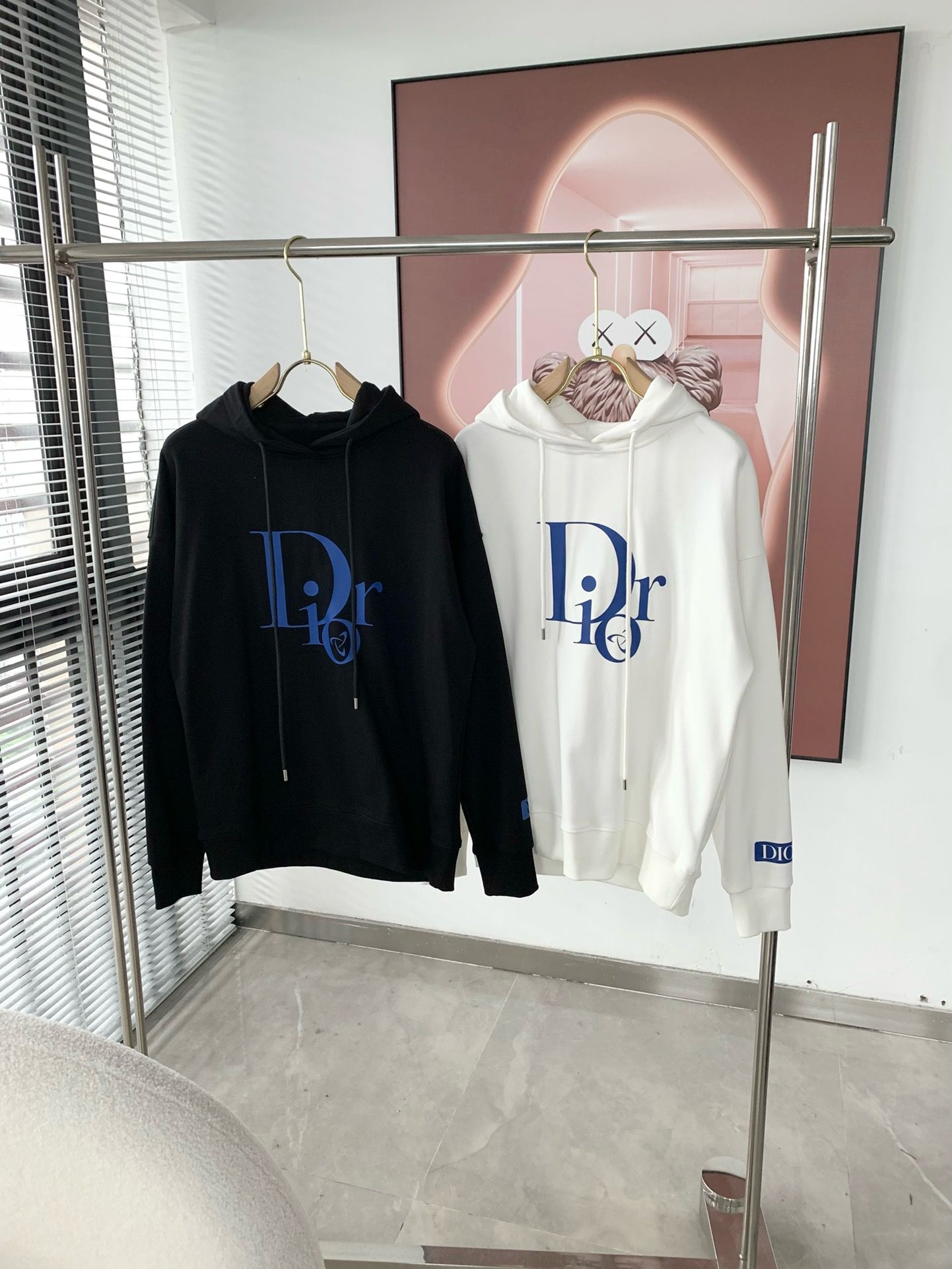 1:1 Version new black white with blue logo print hoodie