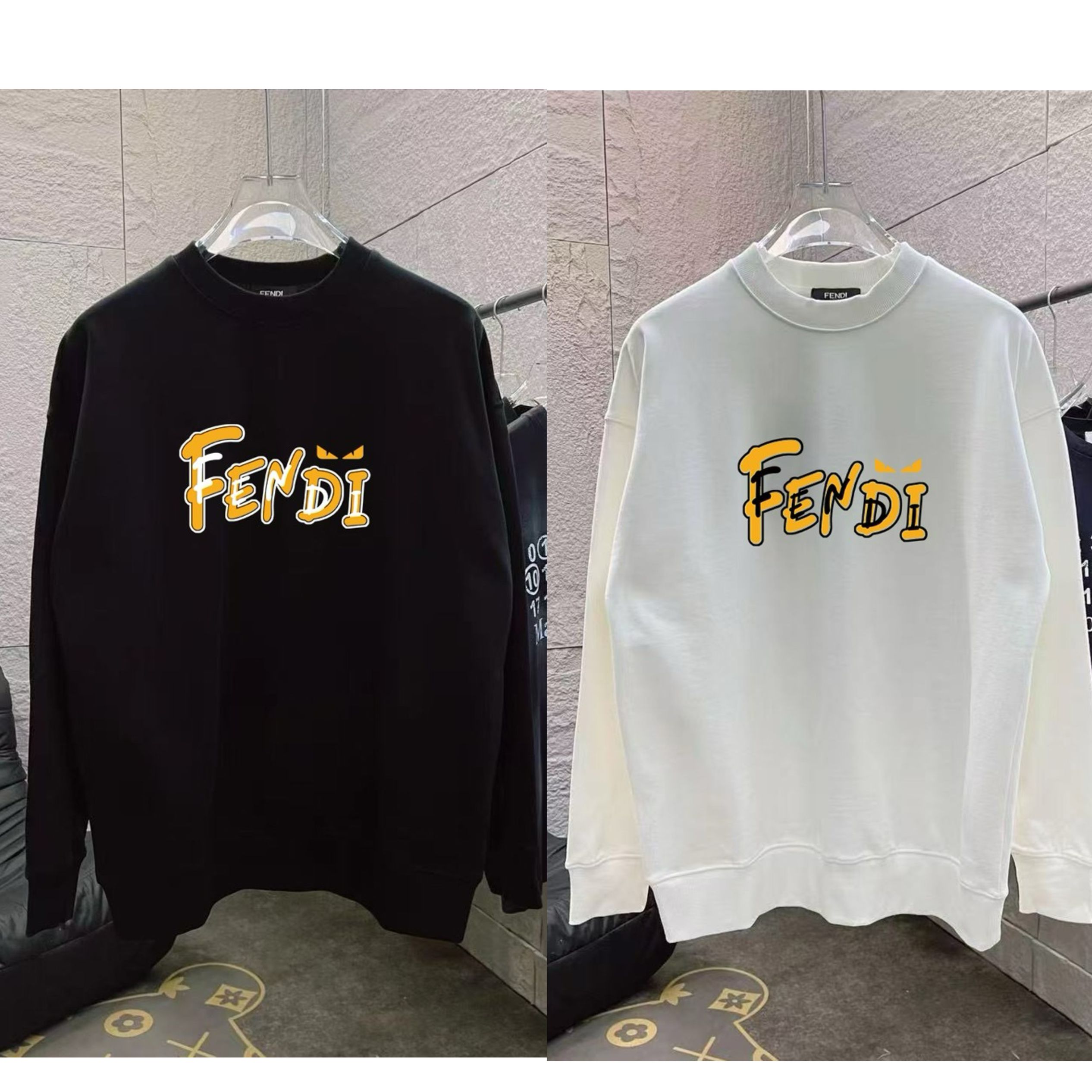 1:1 Version new arrival yellow logo print hoodie crewneck