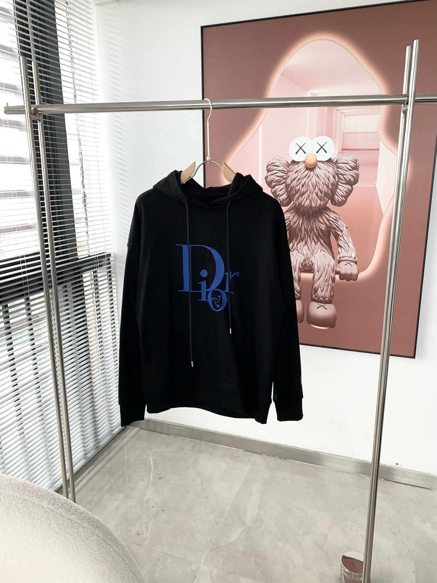 1:1 Version new black white with blue logo print hoodie