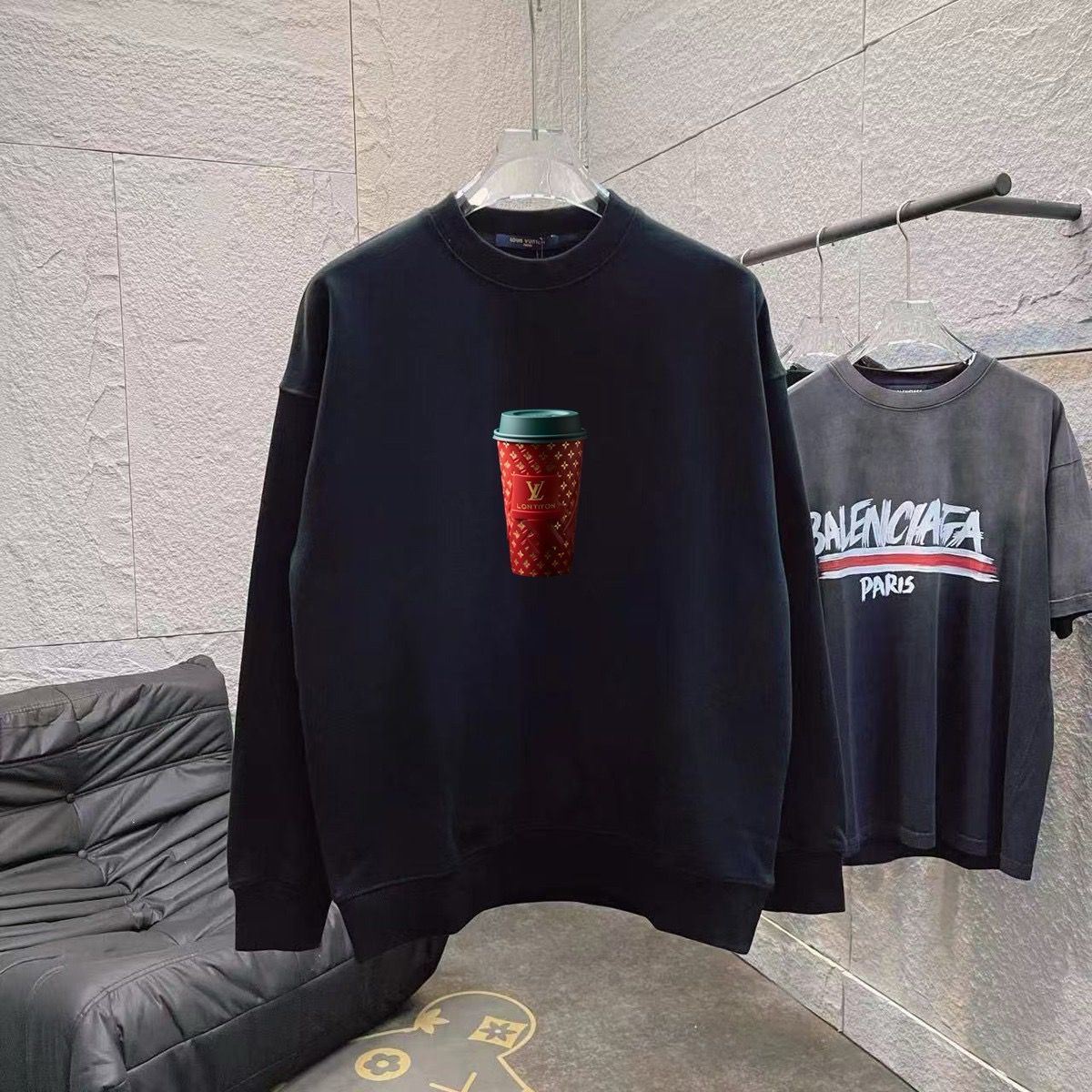 1:1 Version new arrival cup print crewneck hoodie