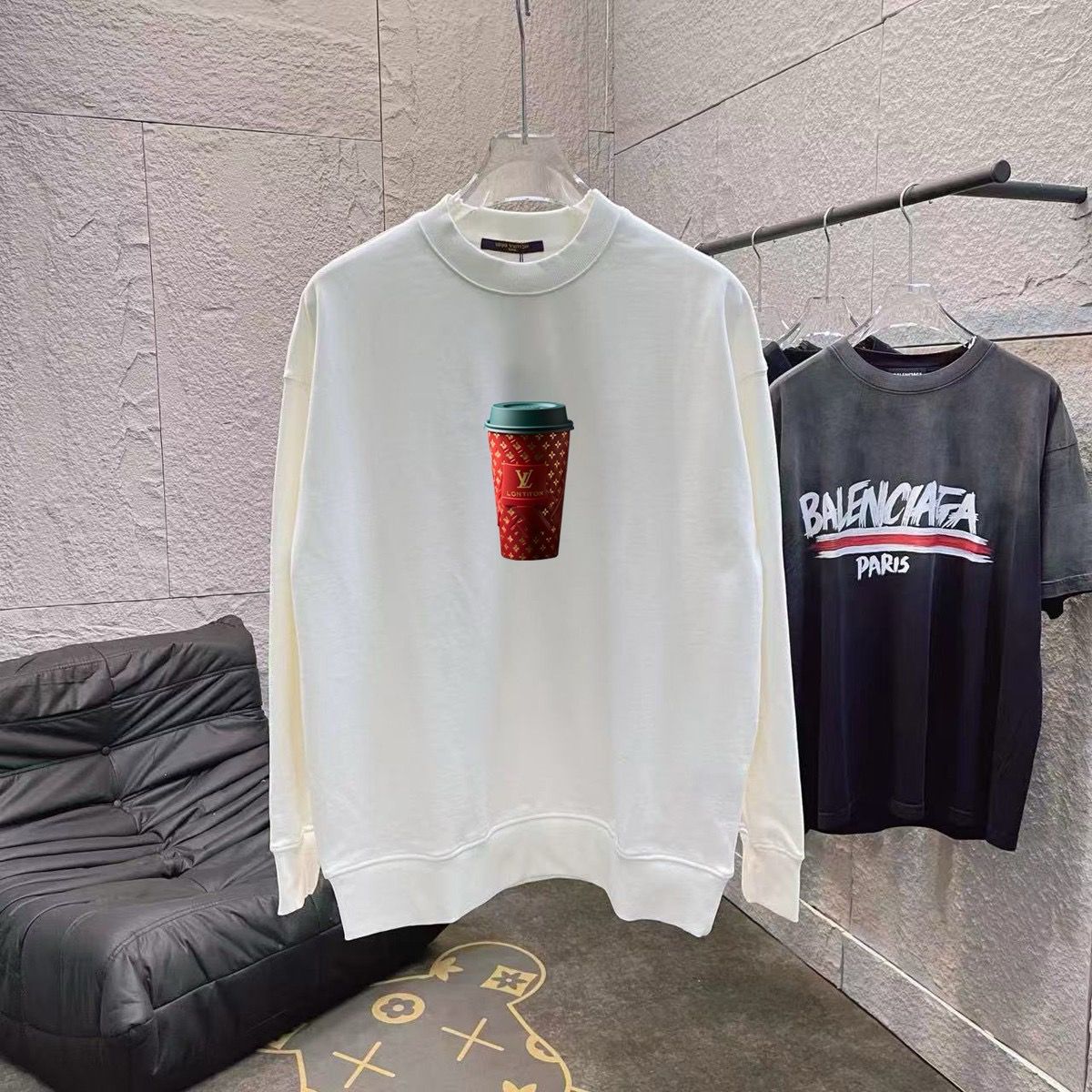 1:1 Version new arrival cup print crewneck hoodie