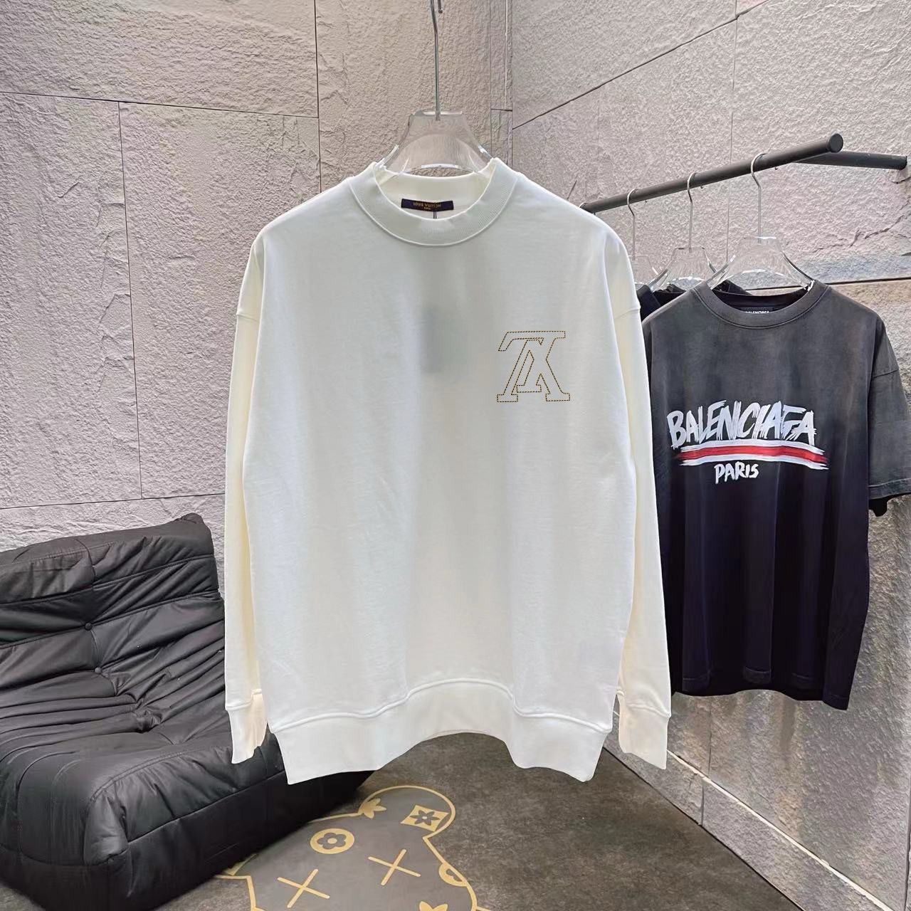 1:1 Version reversed logo print crewneck hoodie