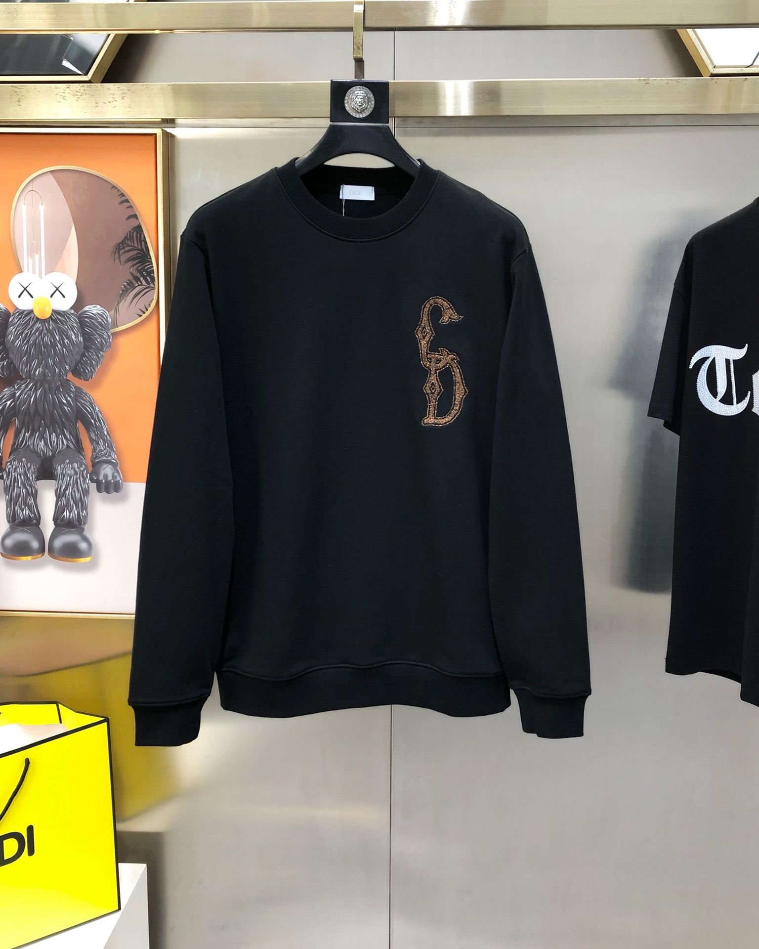 1:1 Version new arrival golden embroidery crewneck hoodie