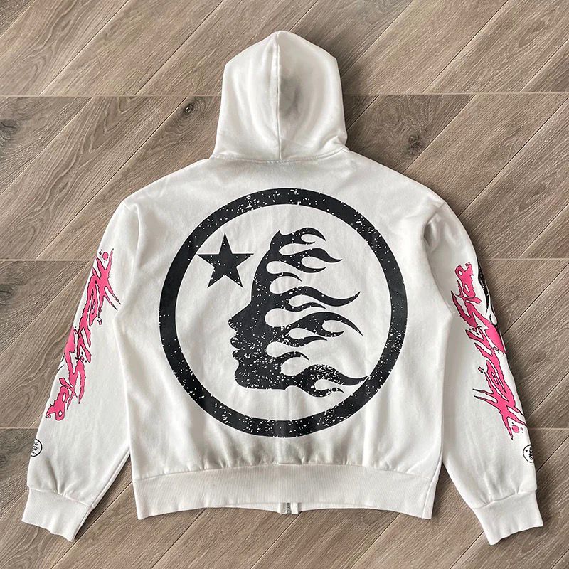 1:1 Verison new arrival washing flame glitter zip up hoodie