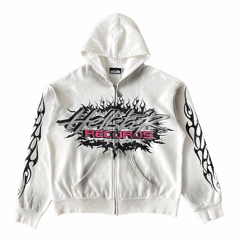 1:1 Verison new arrival washing flame glitter zip up hoodie