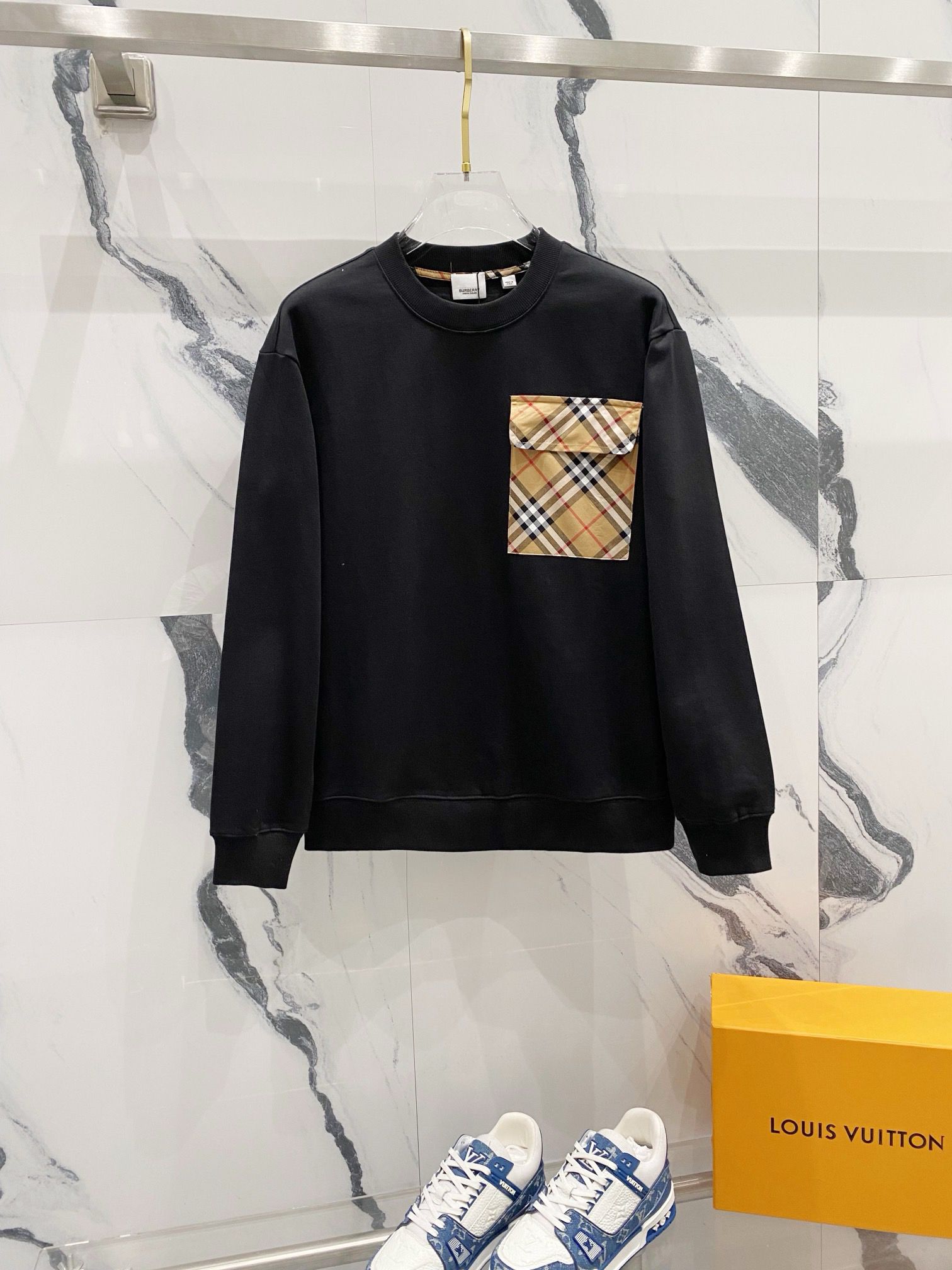 1:1 Verison new pocket with logo plaid crewneck hoodie