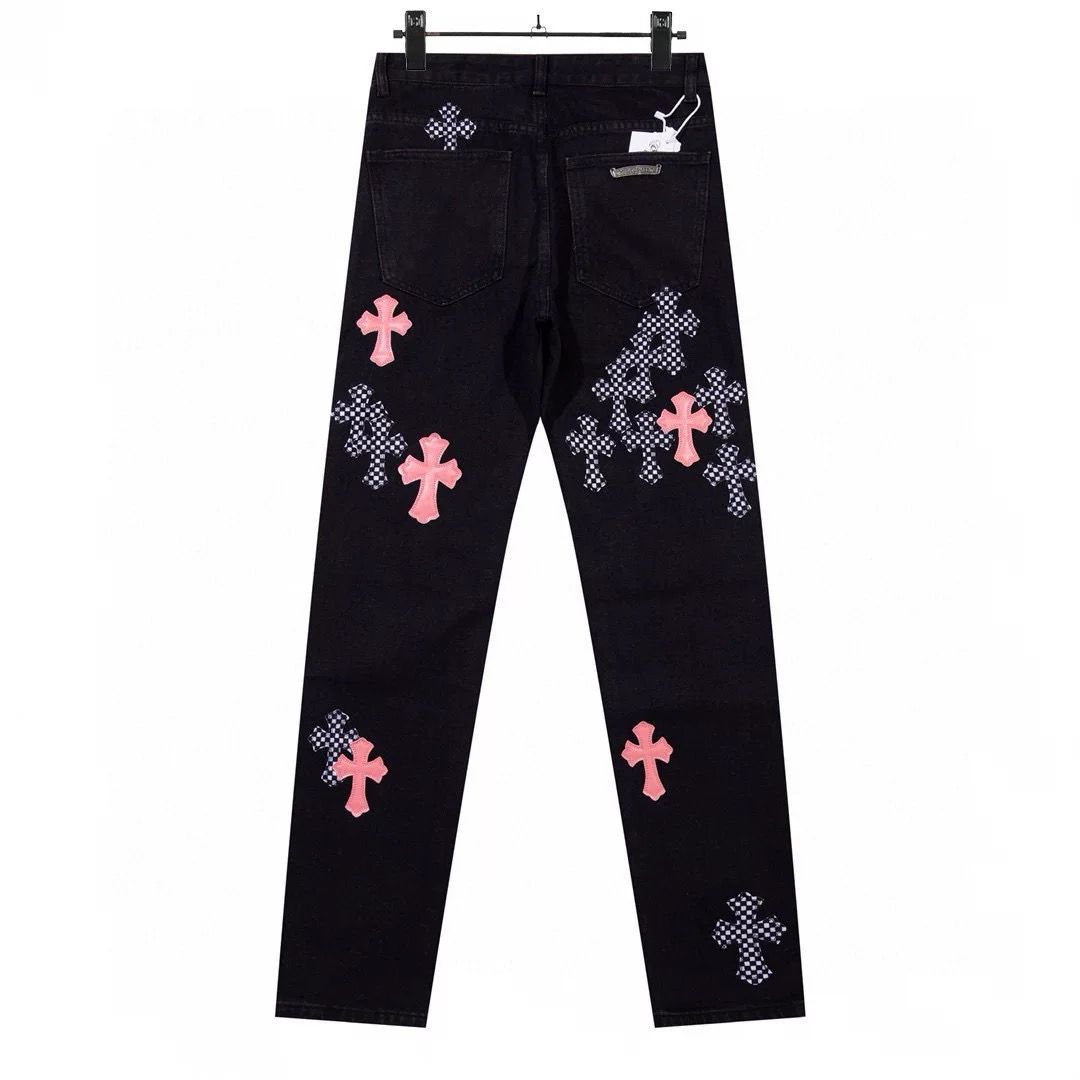 1:1 Version new washing black with colorful leather logo jeans