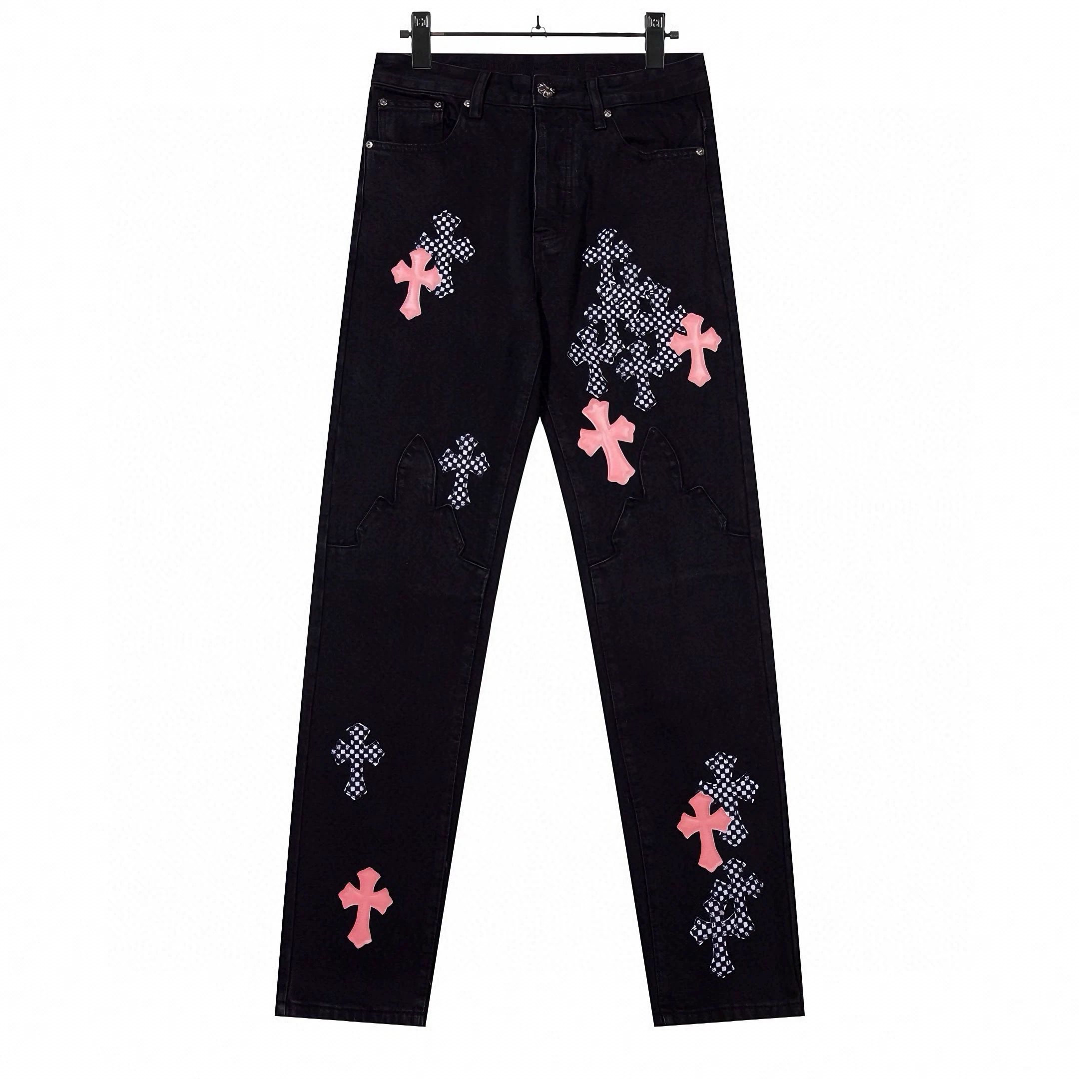 1:1 Version new washing black with colorful leather logo jeans