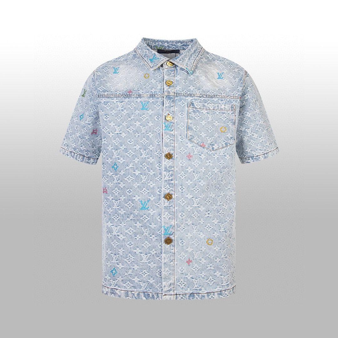 1:1 Top version new jacquard denim short sleeve with short set tracksuit