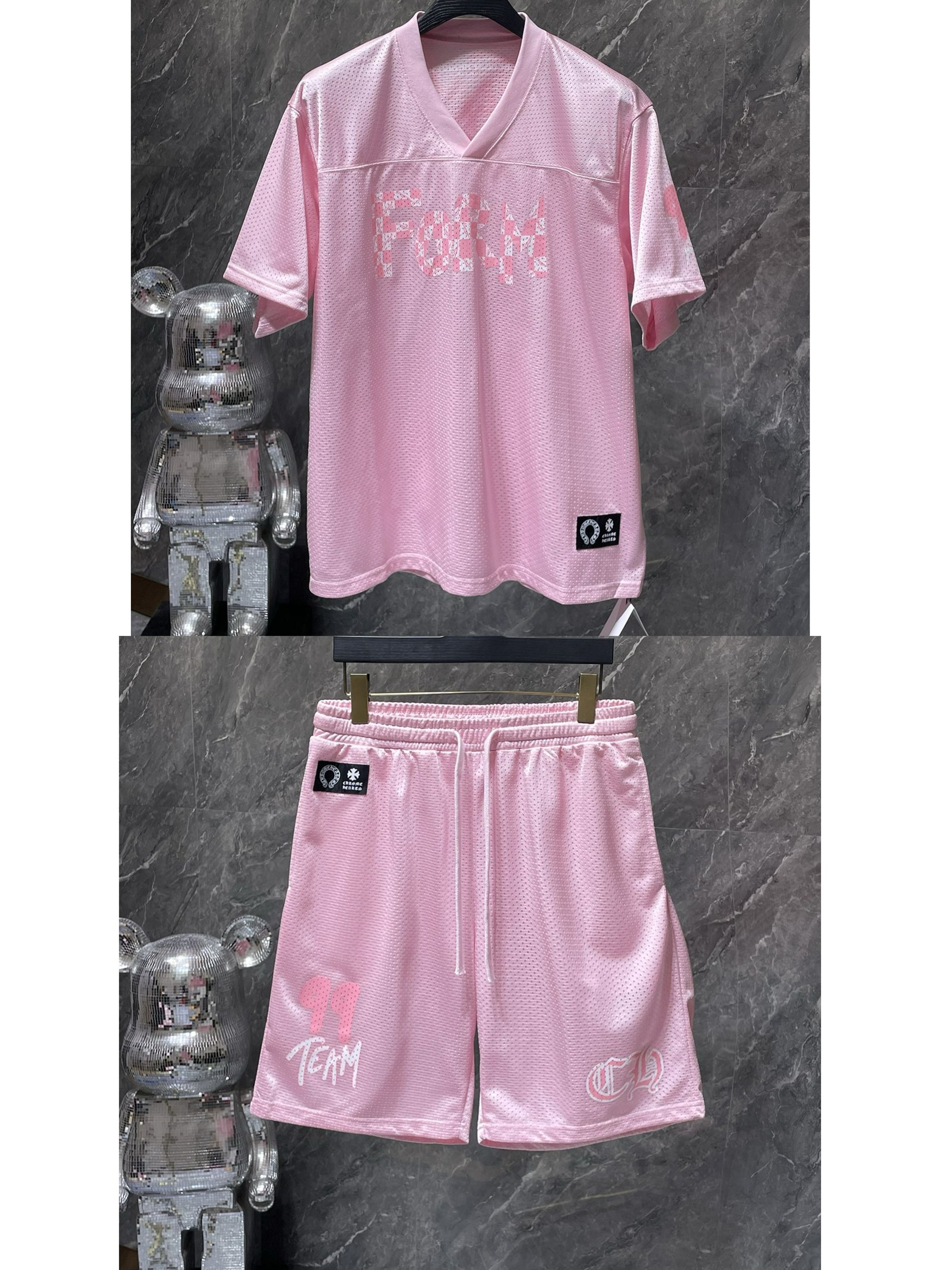1:1 Version new pink double mesh jersey short set tracksuit